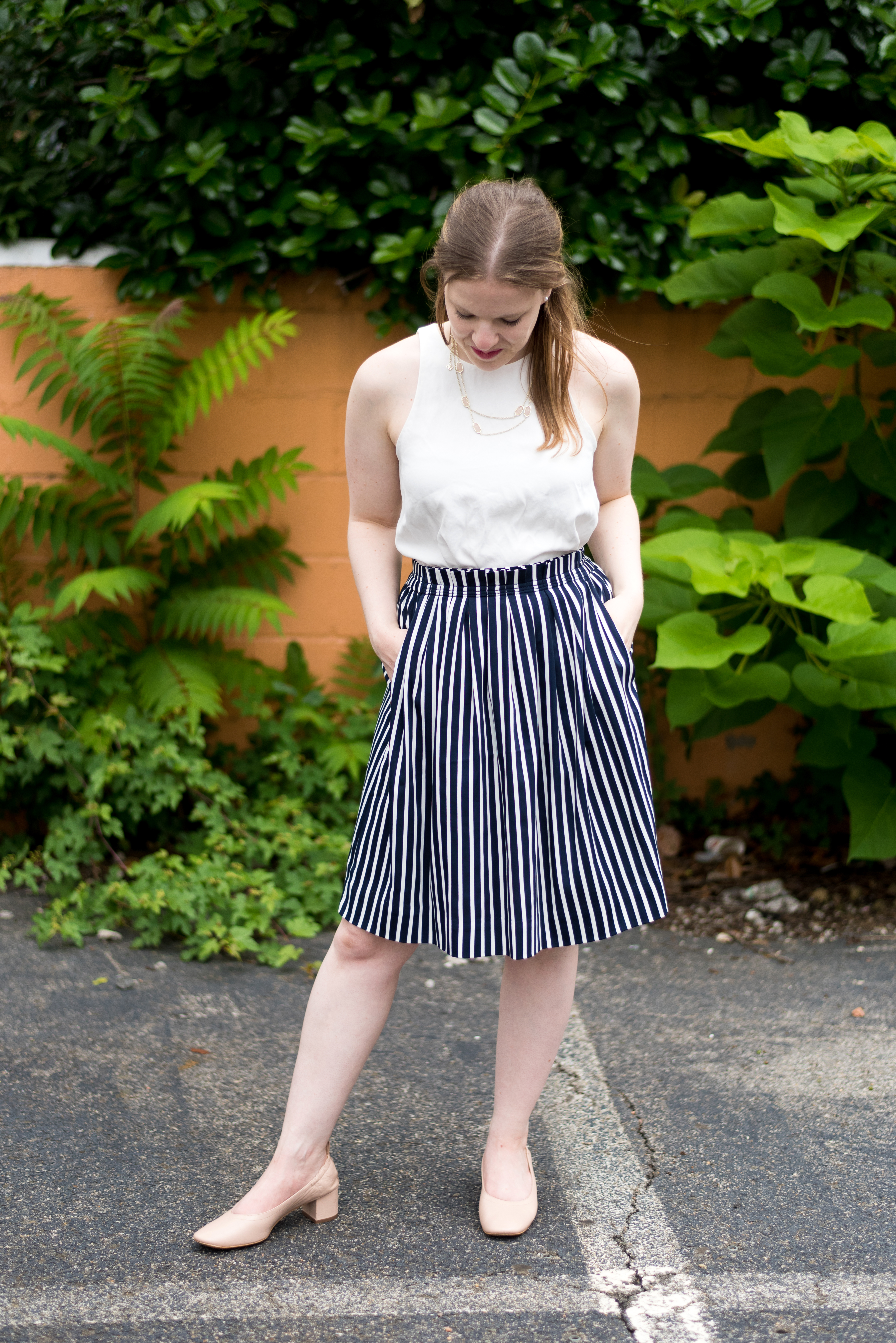 DC woman blogger wearing J.Crew factory striped skirt