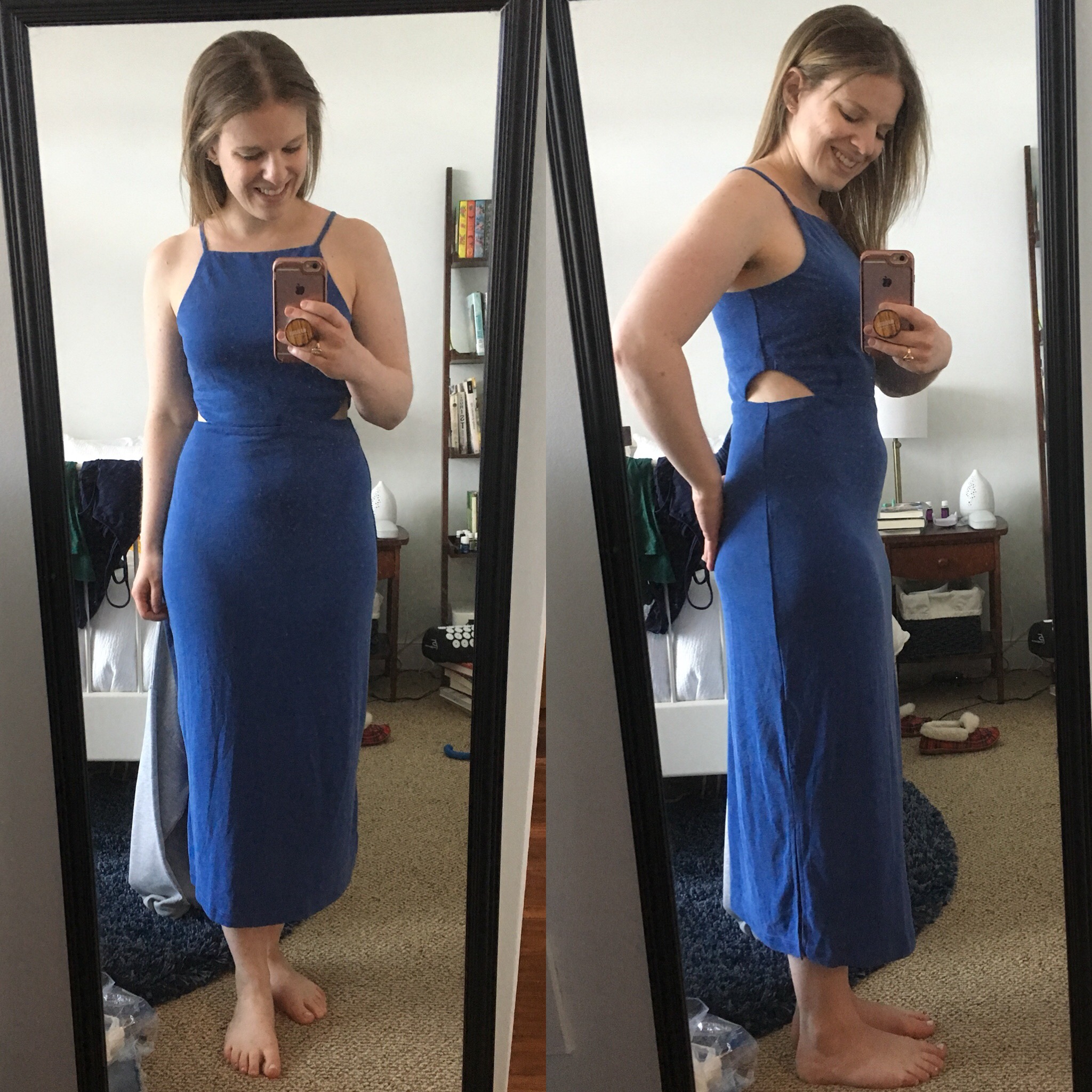 DC woman blogger wearing Topshop Cutout Side Midi Slipdress blue