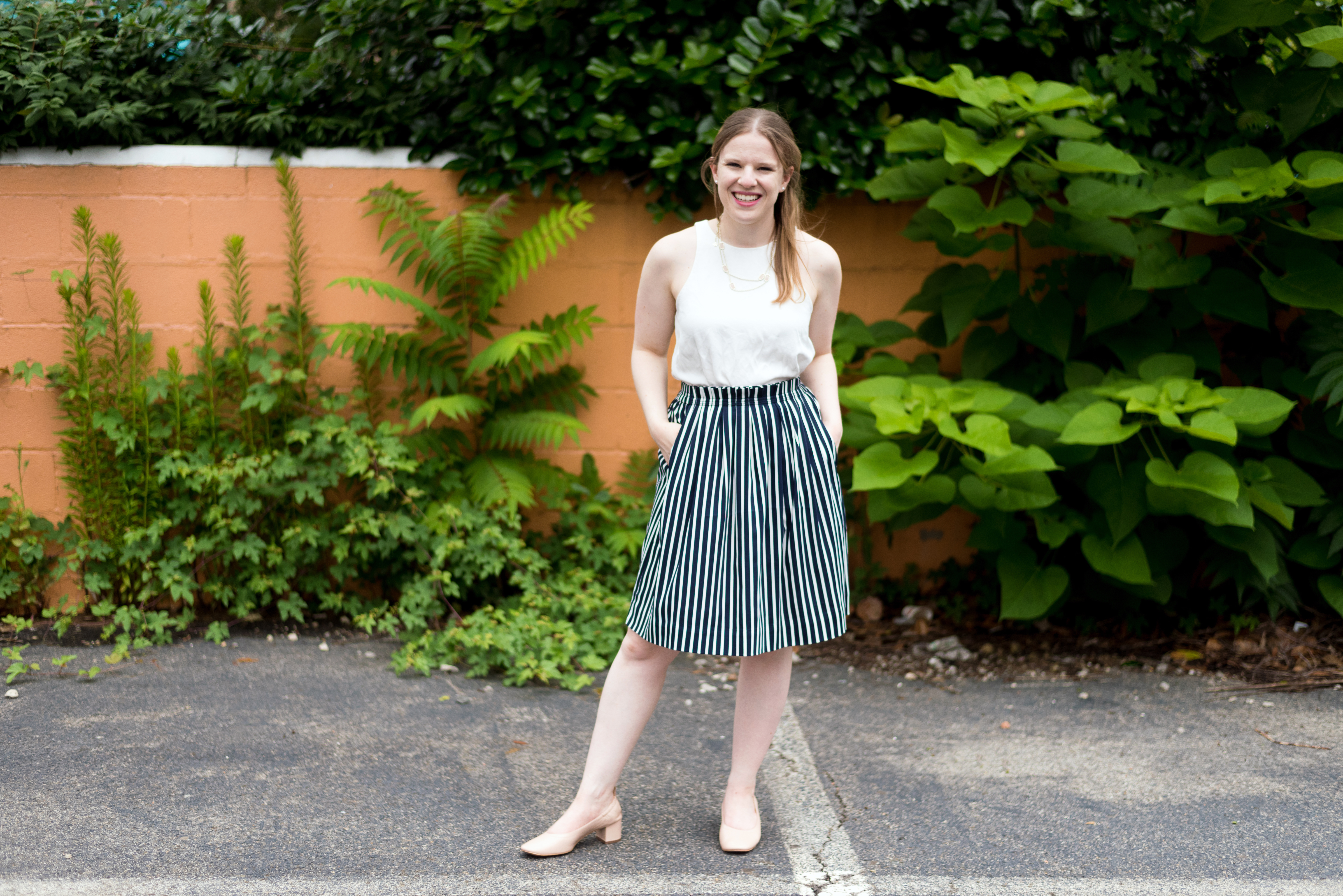 DC woman blogger wearing J.Crew factory striped skirt