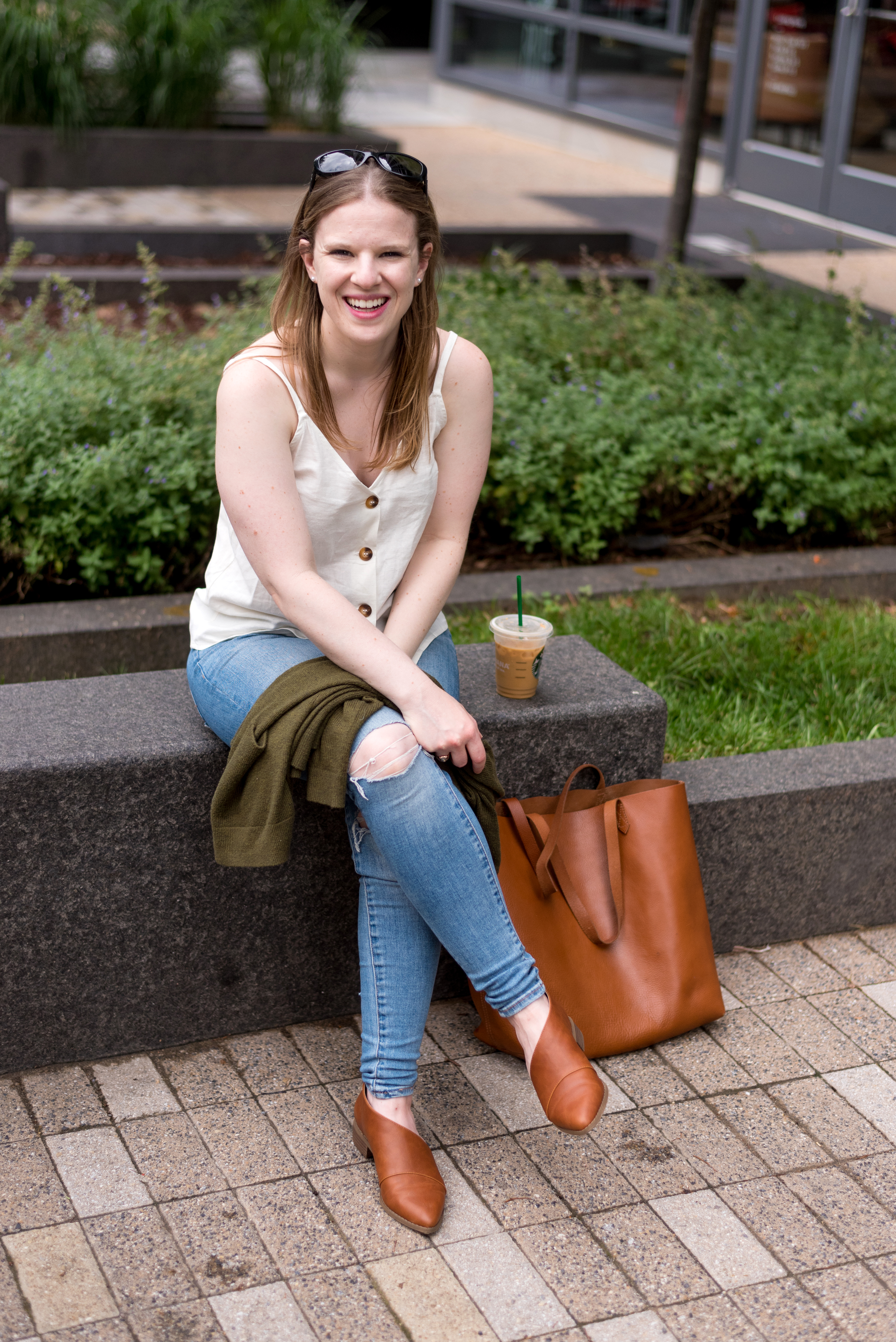 DC woman blogger wearing Topshop Button through camisole top