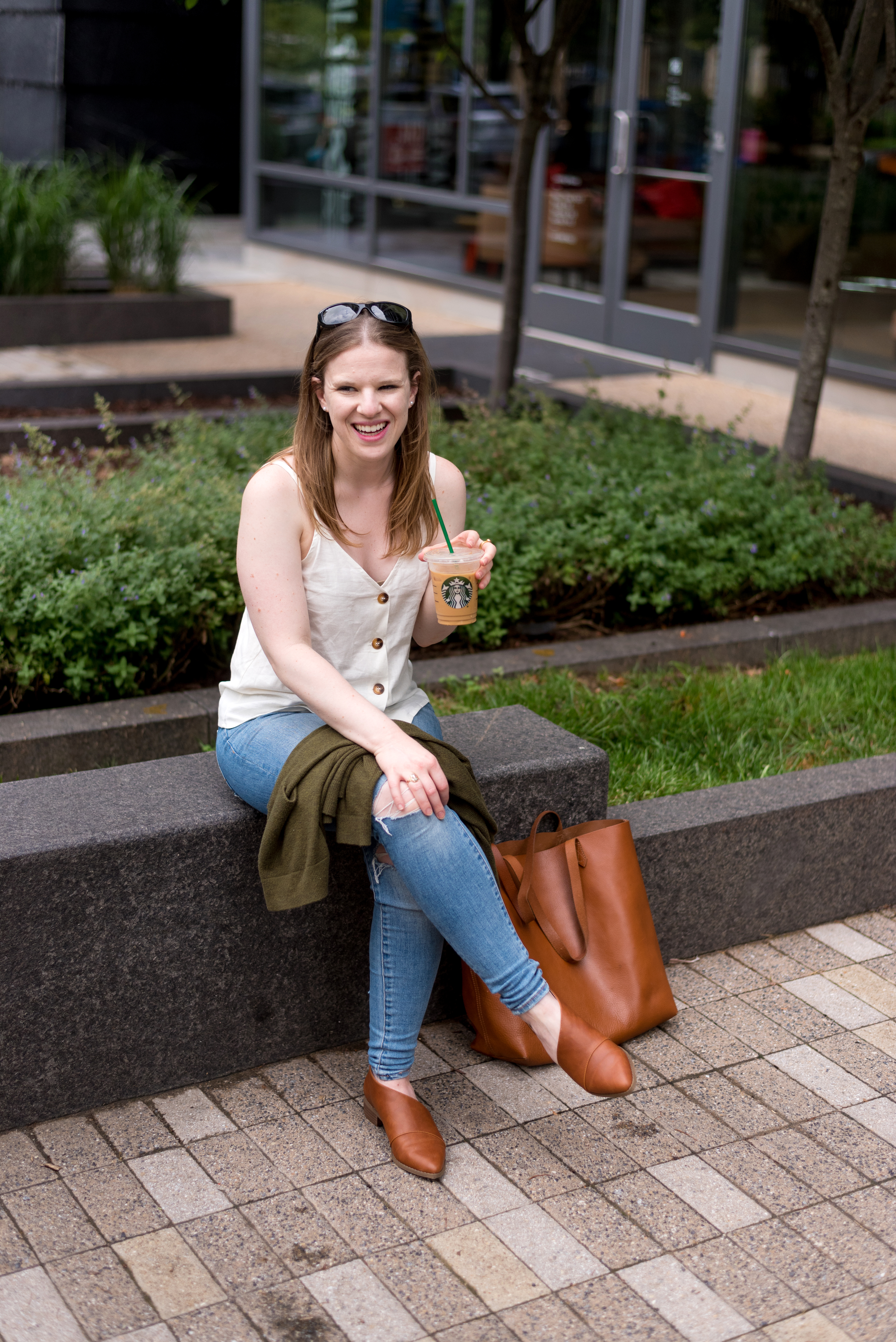 DC woman blogger wearing Topshop Button through camisole top