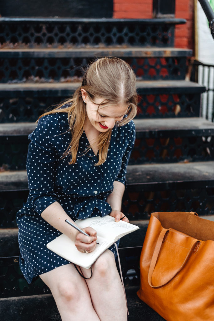 DC woman blogger wearing Everlane the Polka Dot Shirt Dress