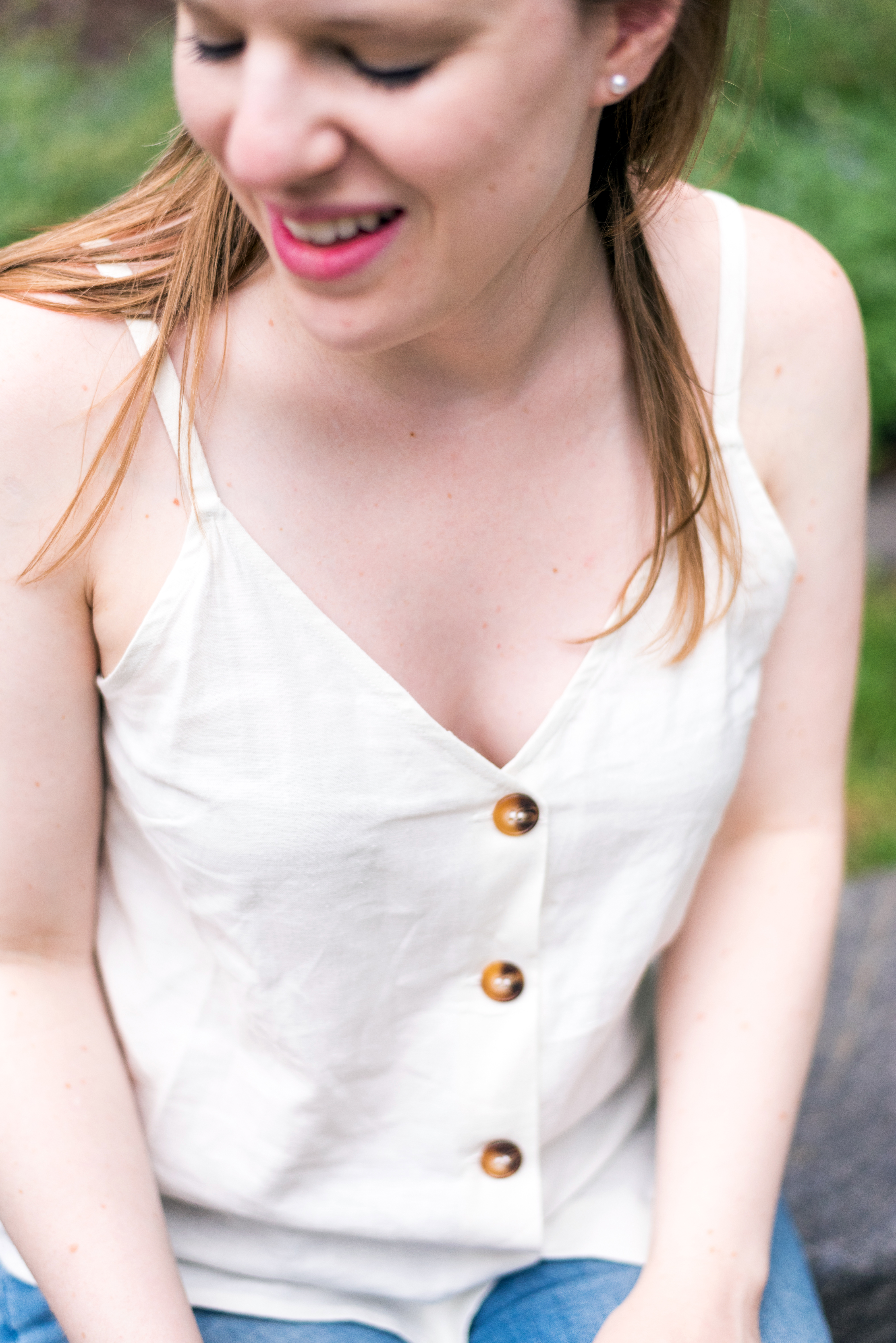 DC woman blogger wearing Topshop Button through camisole top