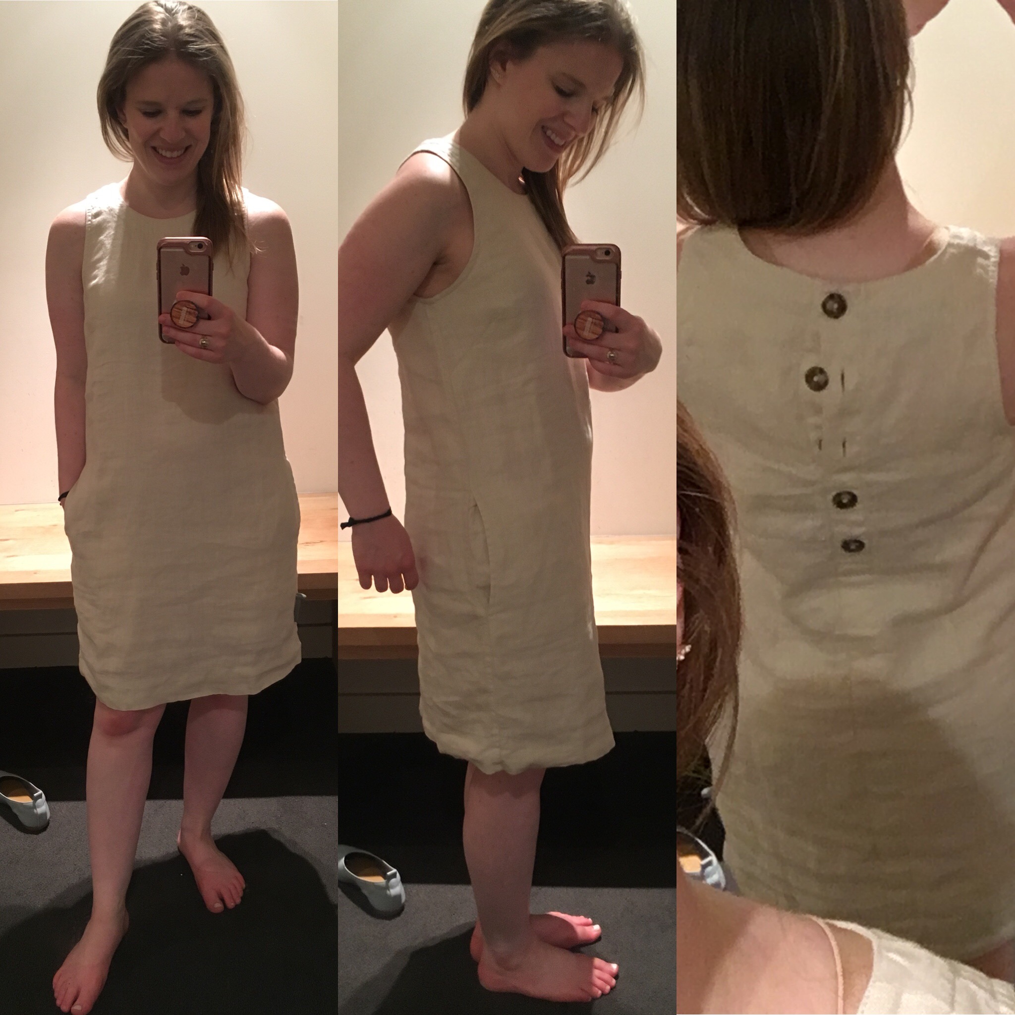 DC woman blogger wearing J.Crew Button-back linen shift dress, j.crew dressing room fail