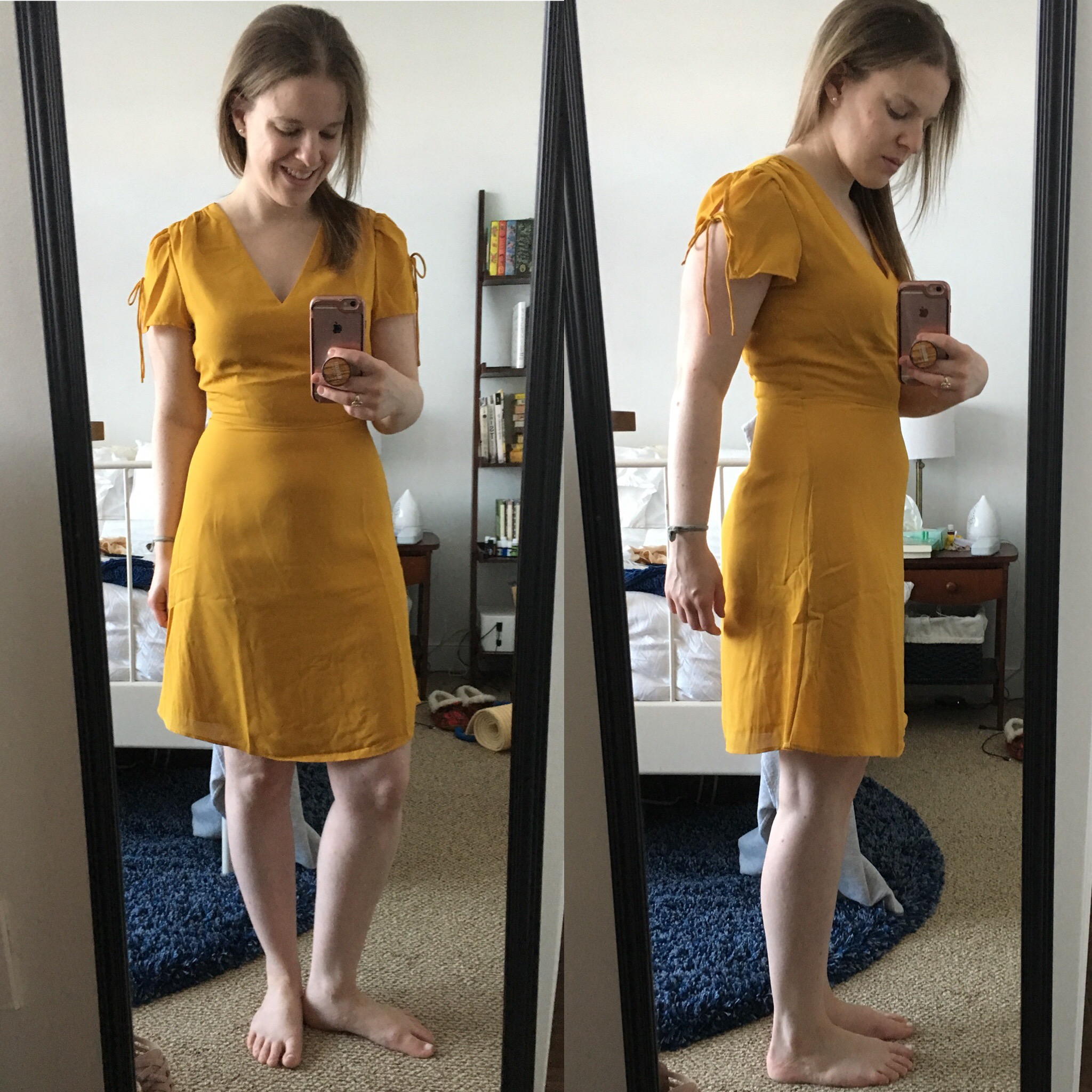 DC woman blogger wearing J.Crew Factory Short-sleeve tie-shoulder dress