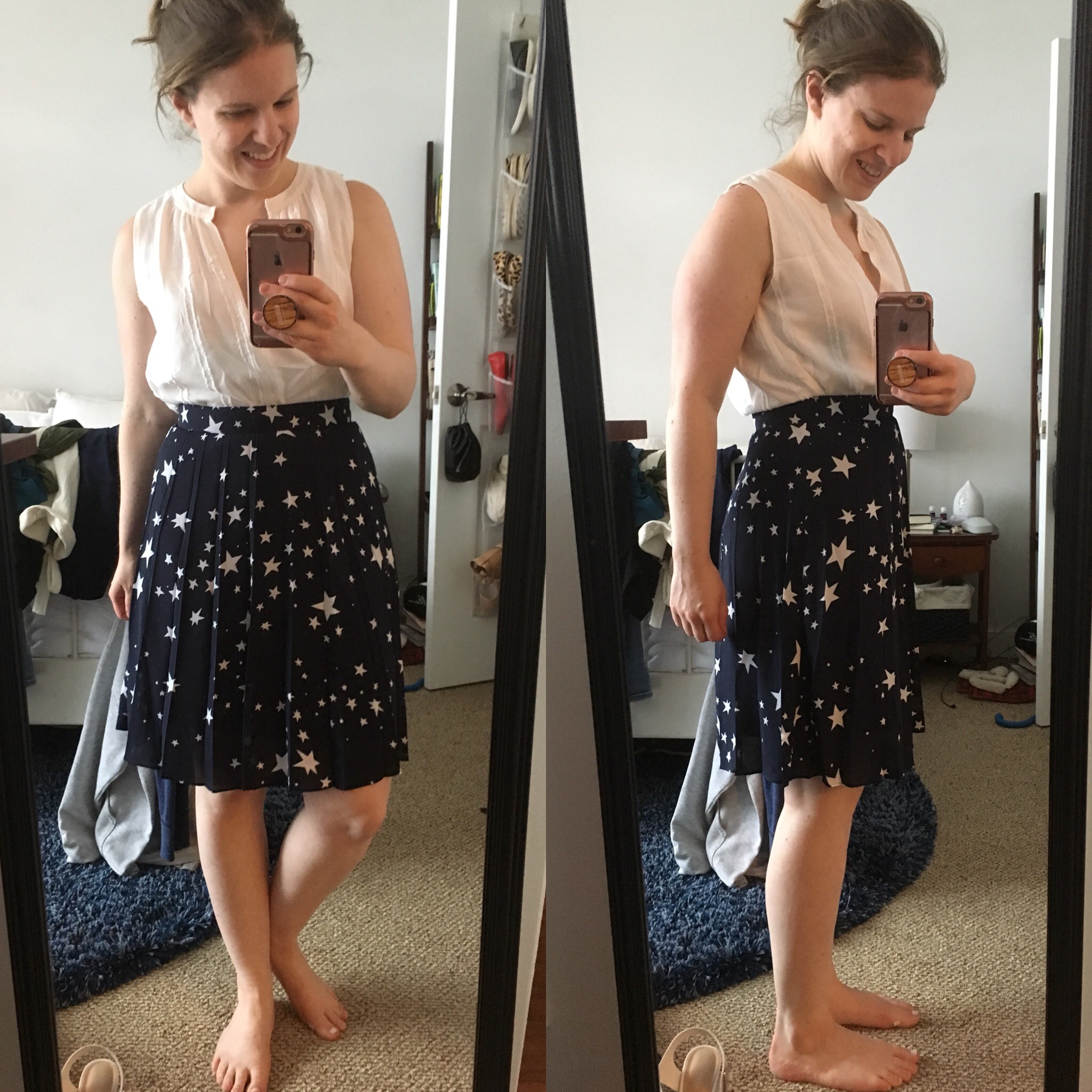 DC woman blogger wearing J.Crew Factory pleated midi skirt