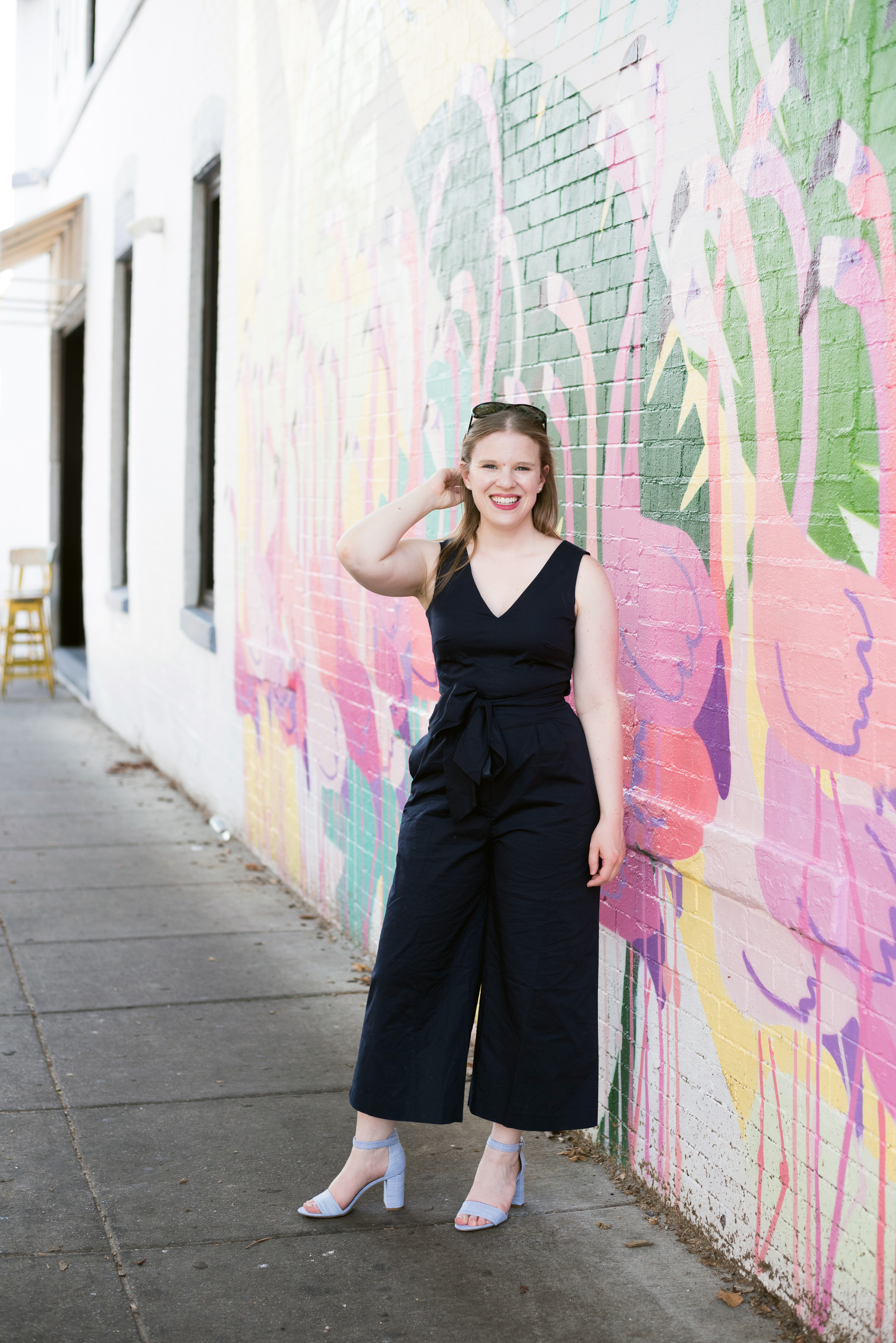 DC woman blogger wearing J.Crew Wrap-tie jumpsuit in stretch poplin