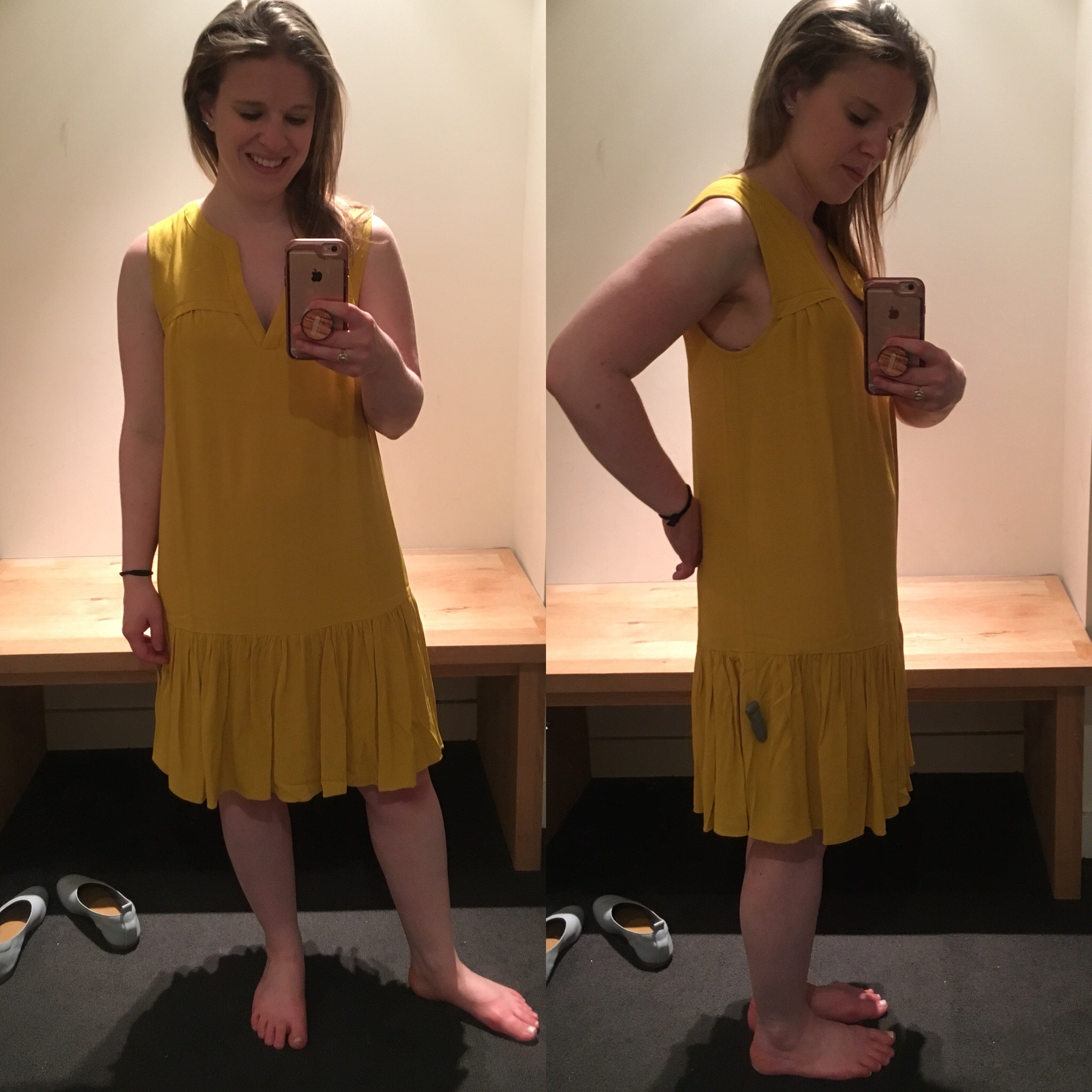 DC woman blogger wearing J.Crew ruffle-hem shift dress, j.crew dressing room fail