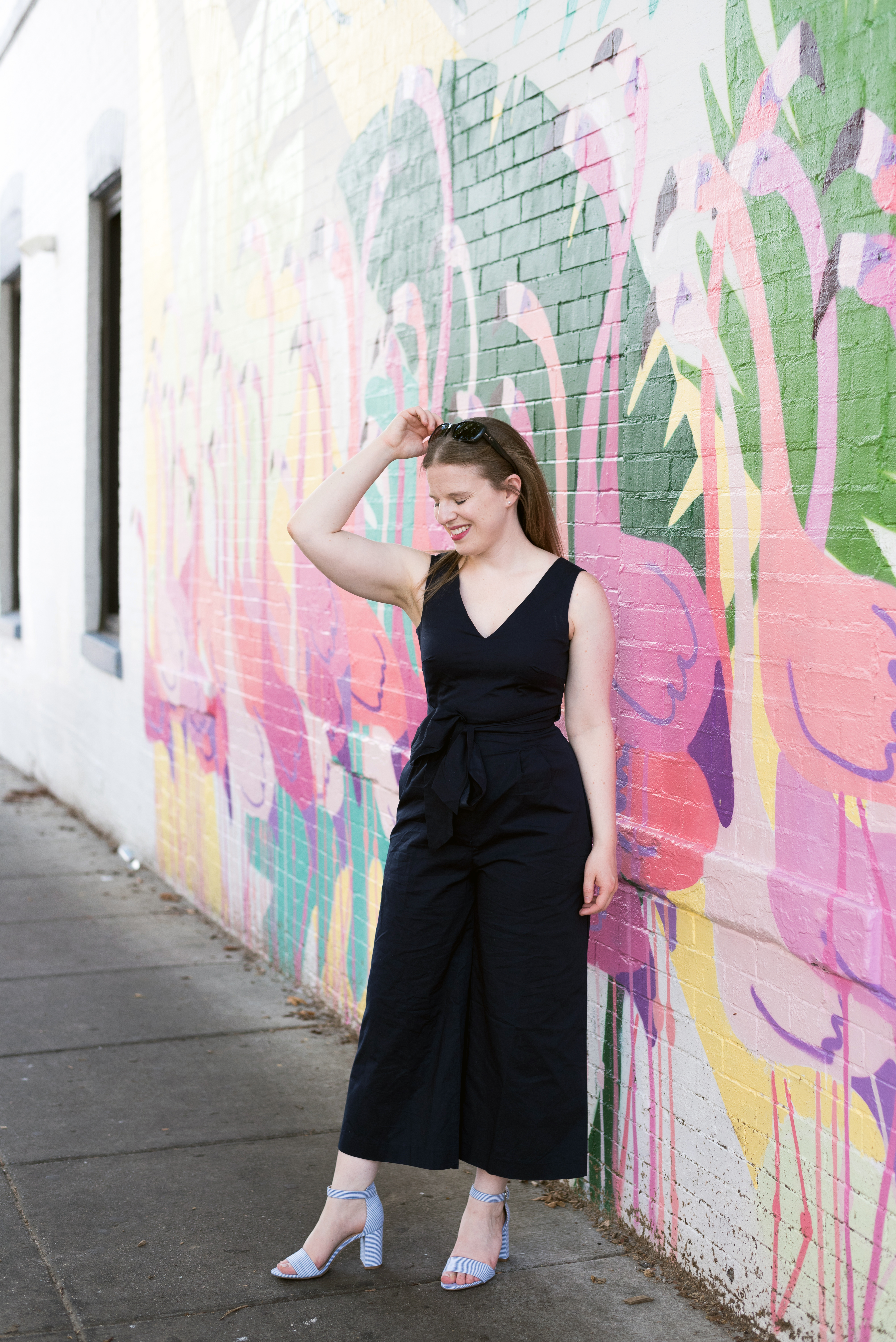 DC woman blogger wearing J.Crew Wrap-tie jumpsuit in stretch poplin