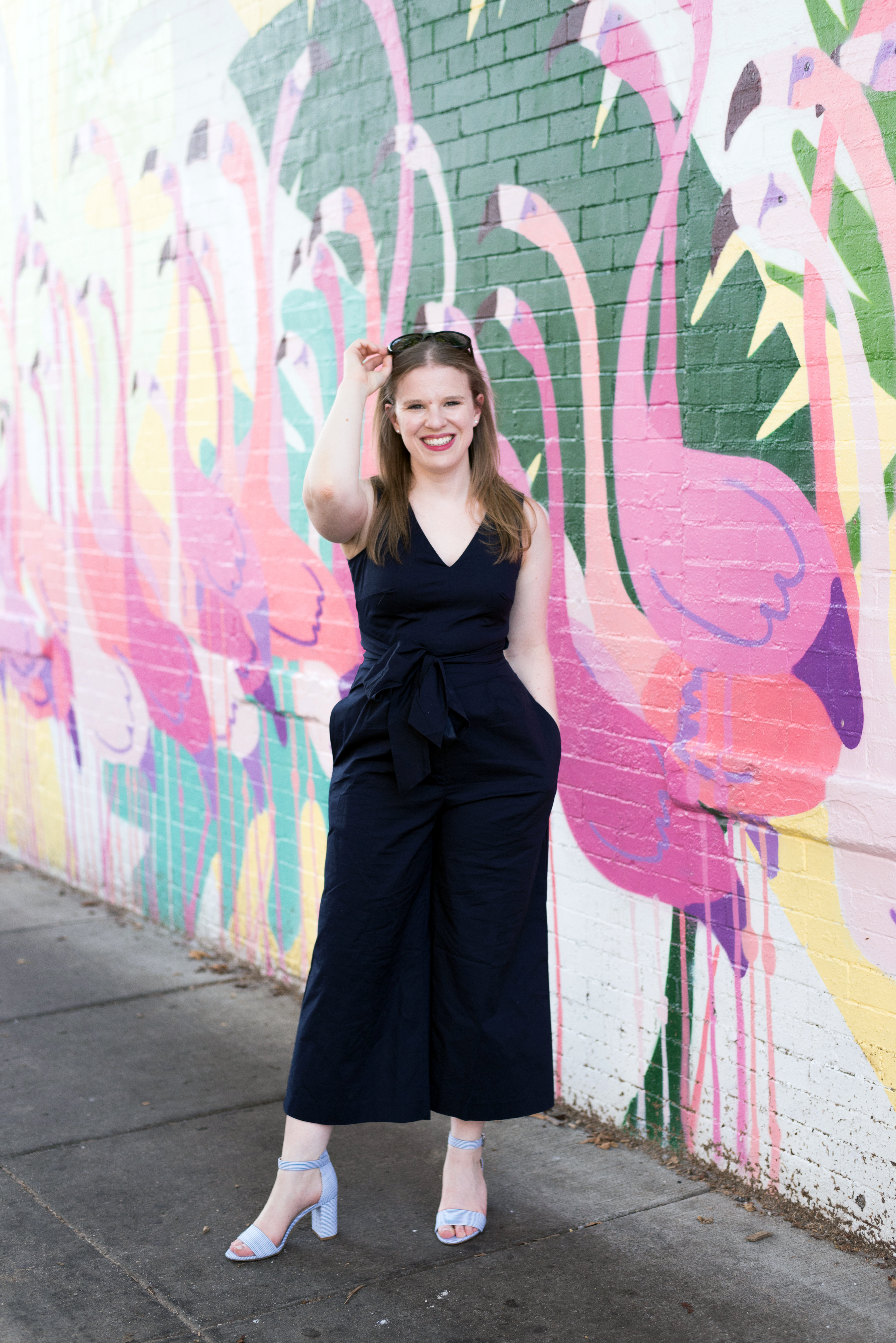 DC woman blogger wearing J.Crew Wrap-tie jumpsuit in stretch poplin