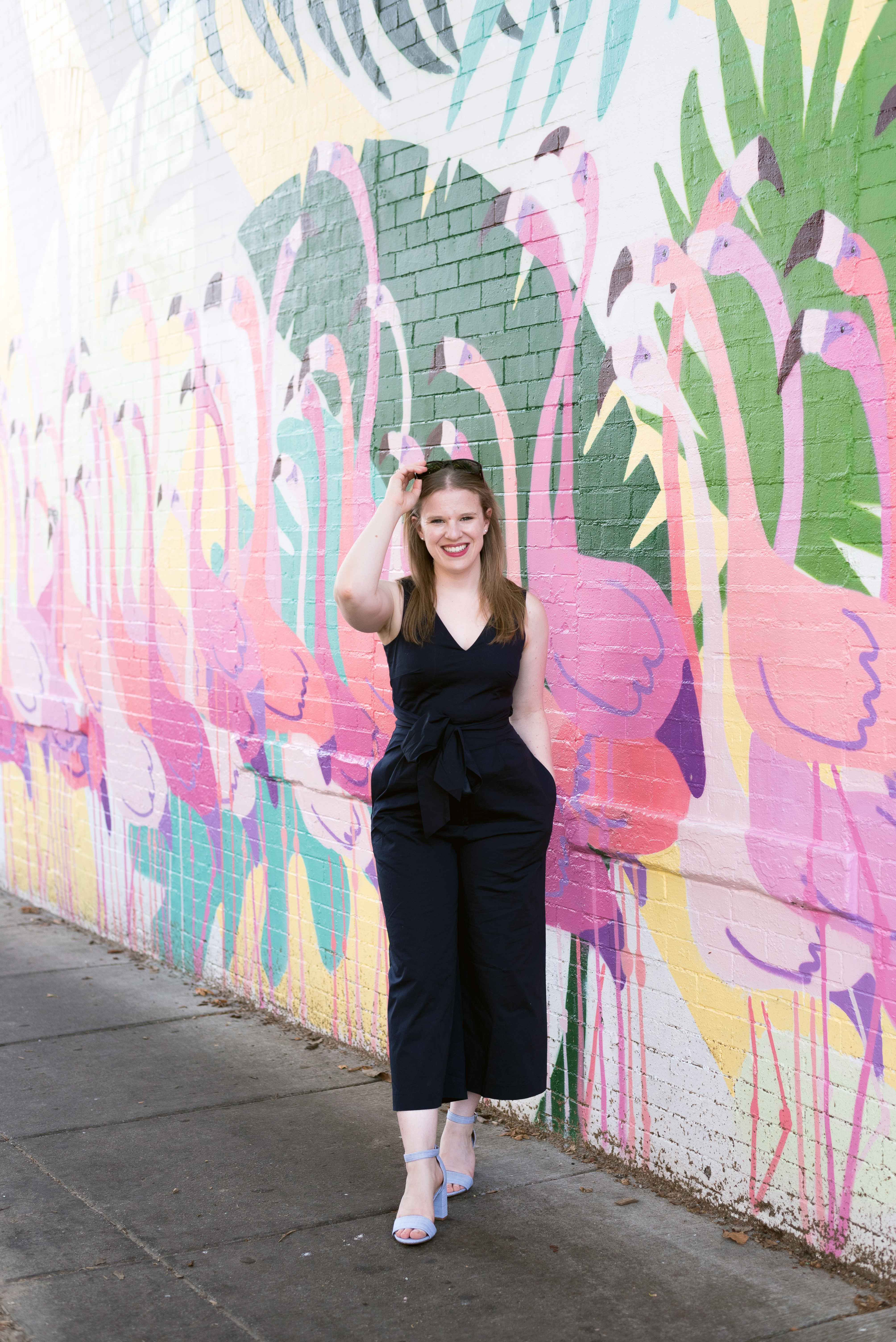 DC woman blogger wearing J.Crew Wrap-tie jumpsuit in stretch poplin