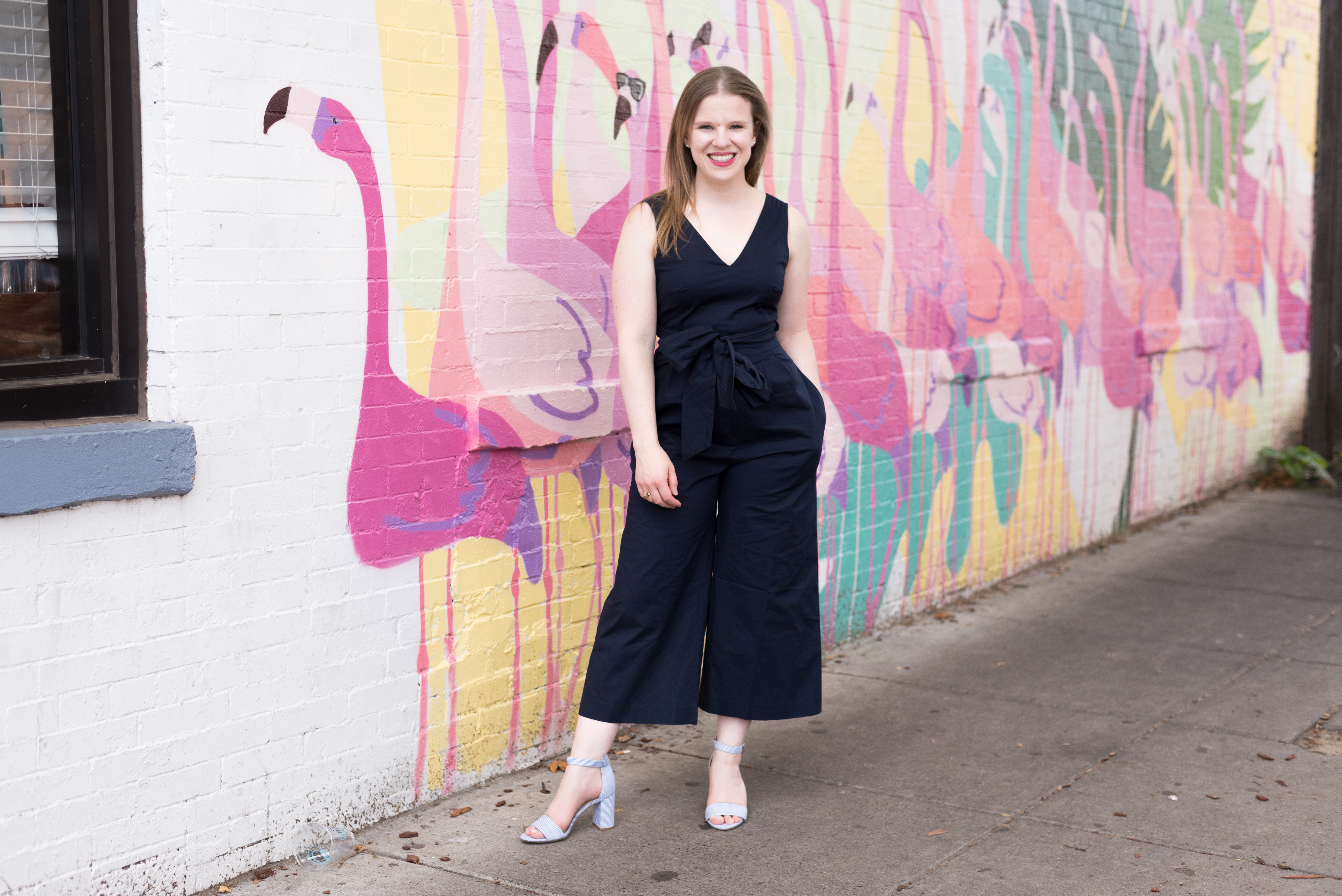 DC woman blogger wearing J.Crew Wrap-tie jumpsuit in stretch poplin