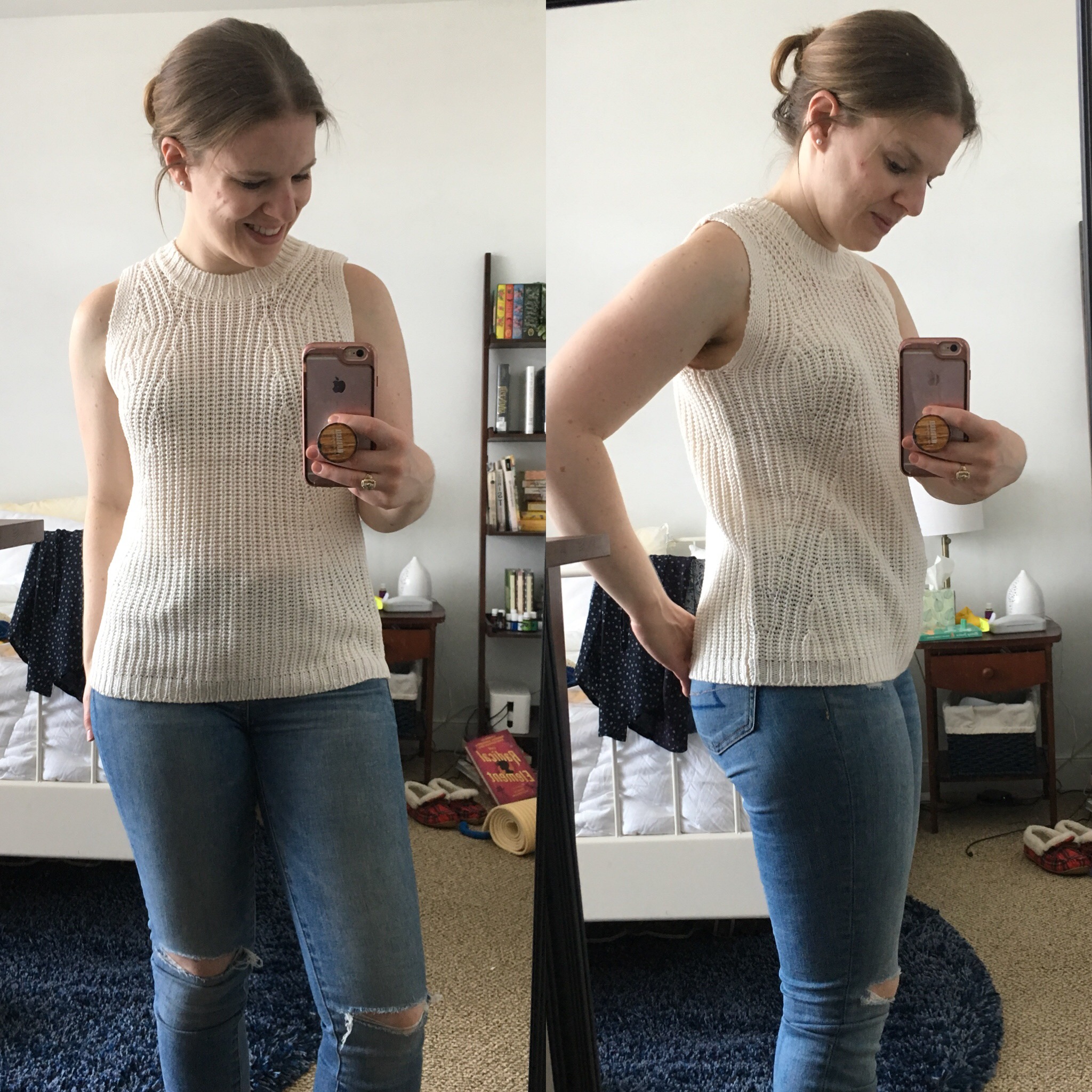 DC woman blogger wearing Loft ribbed sweater shell