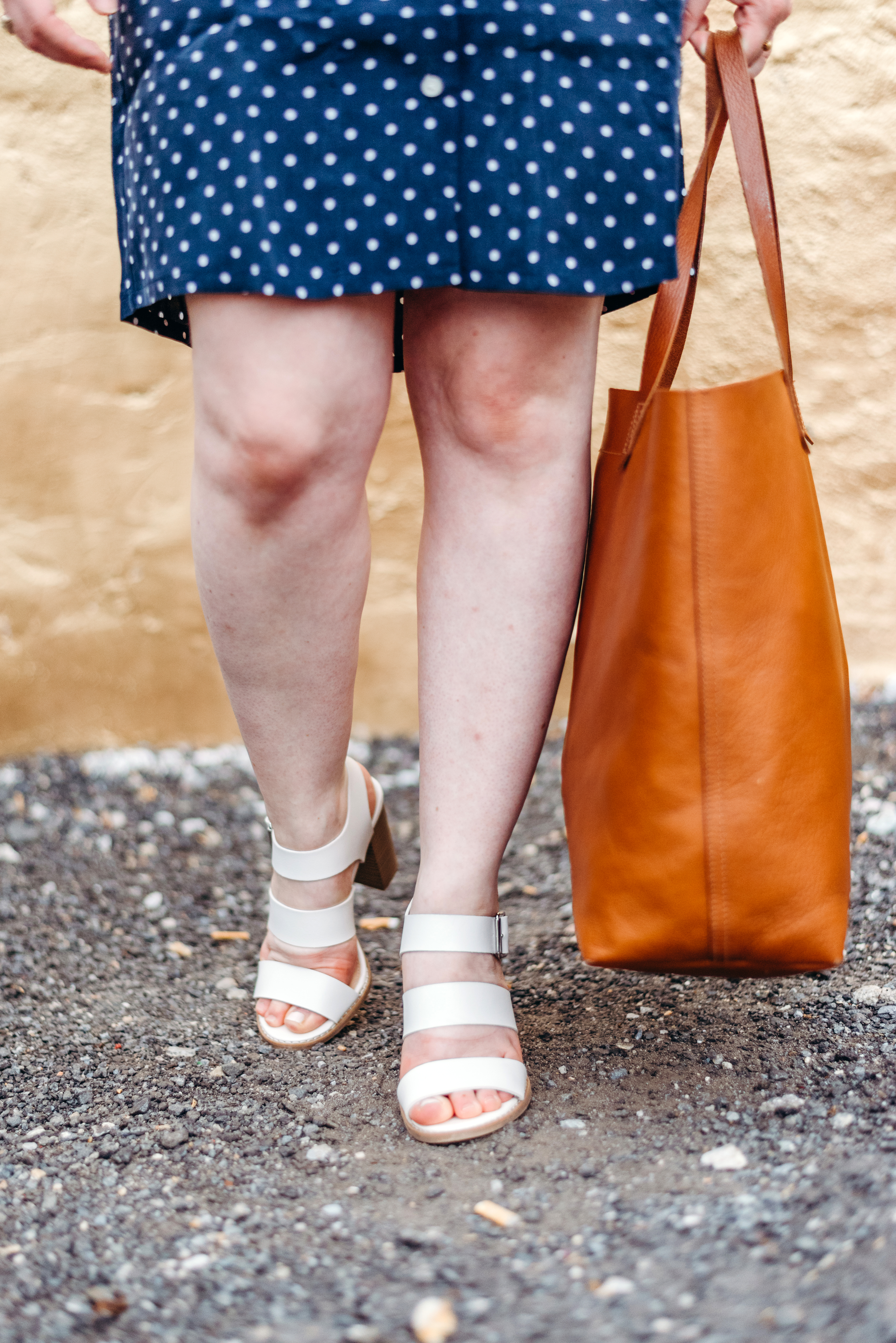 DC woman blogger wearing Old Navy three-strap block=heel sandals