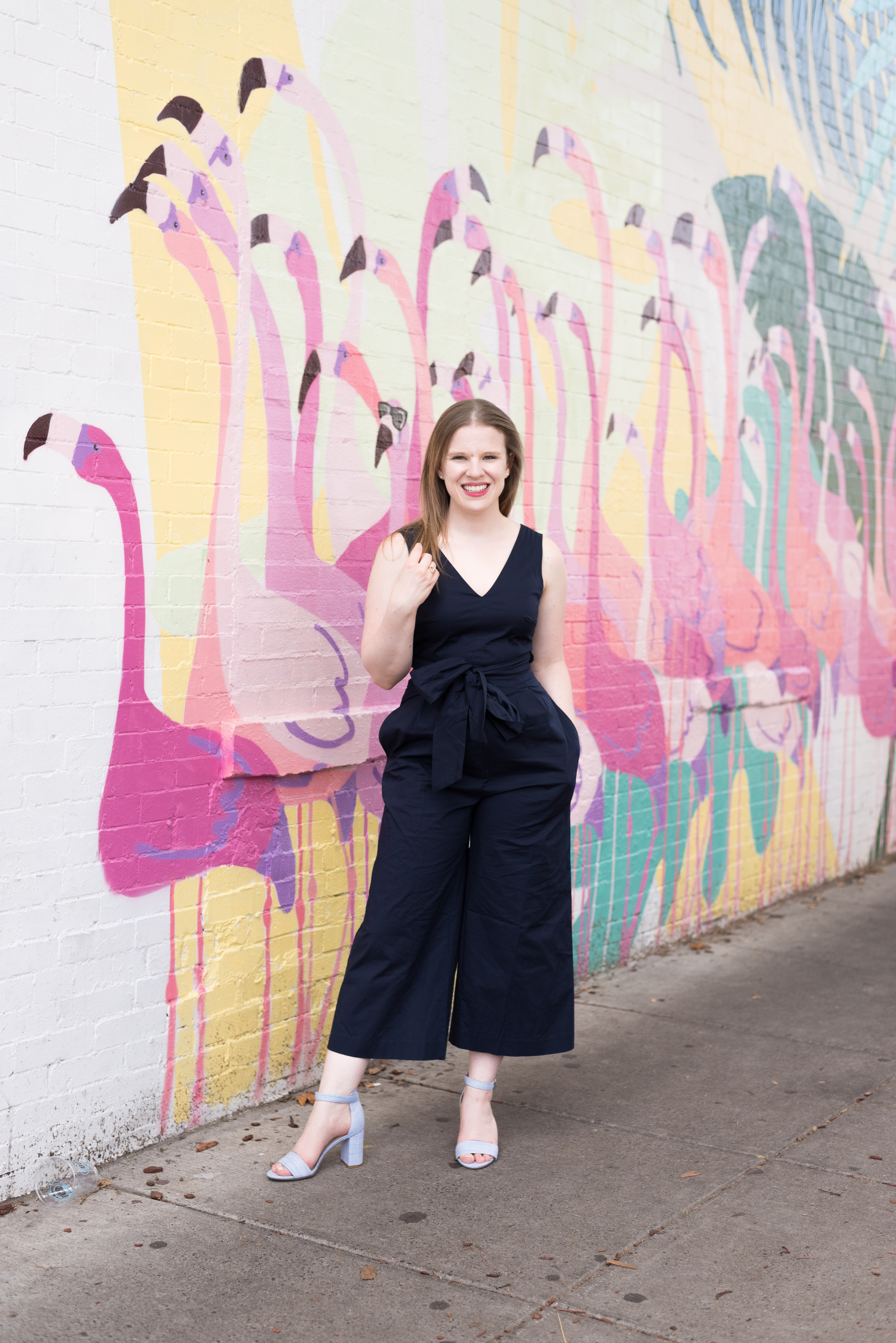 DC woman blogger wearing J.Crew Wrap-tie jumpsuit in stretch poplin