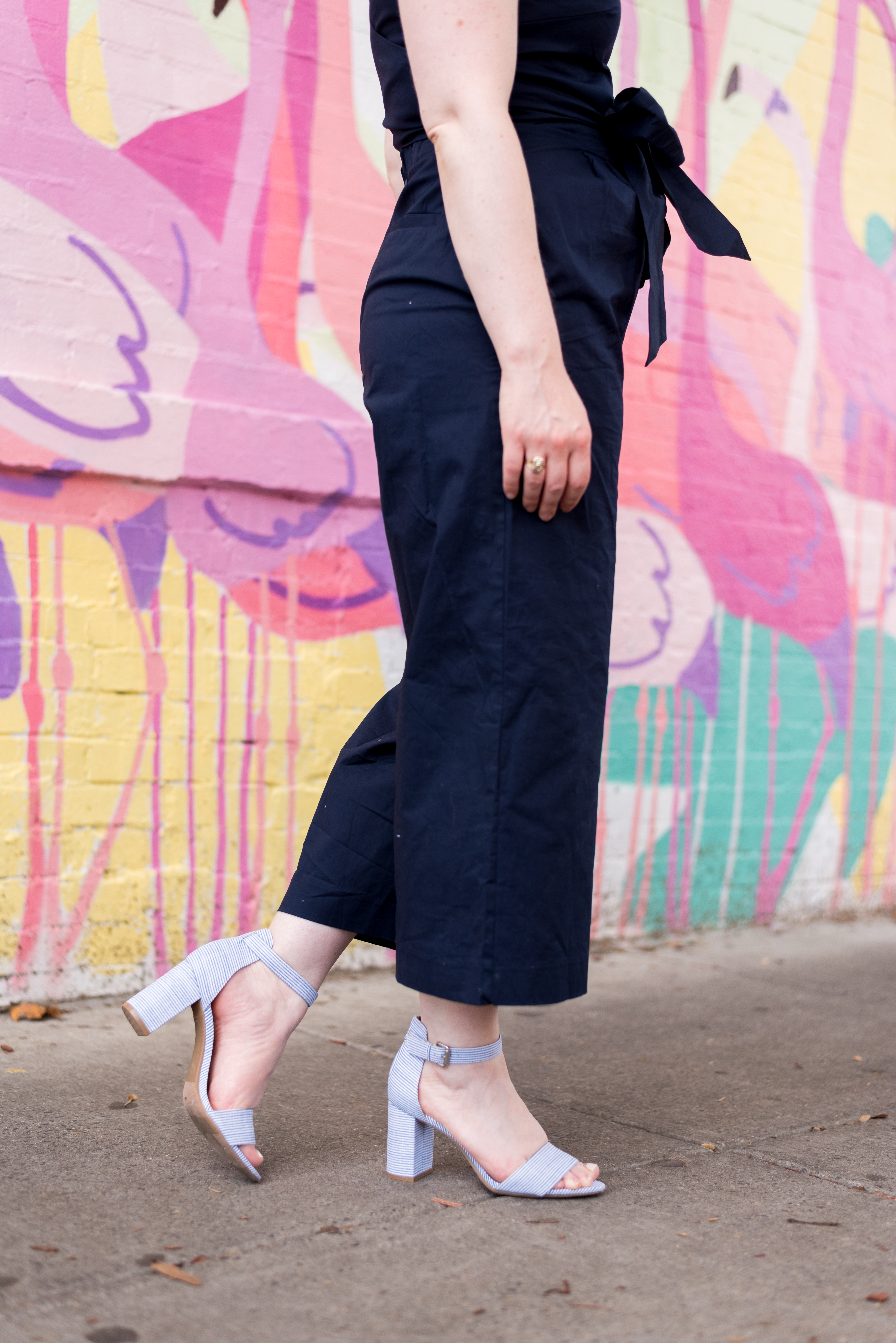 DC woman blogger wearing J.Crew Wrap-tie jumpsuit in stretch poplin