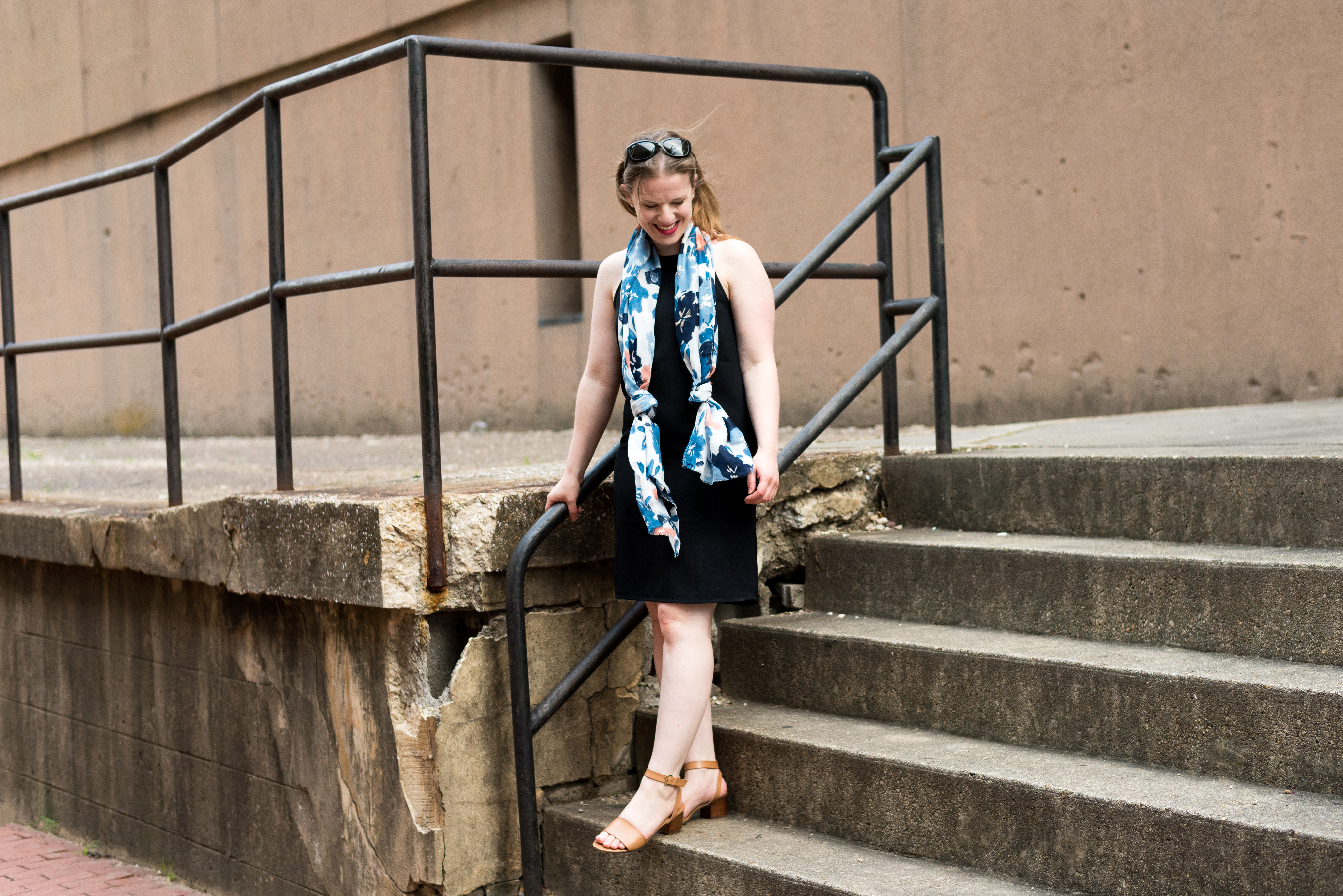 DC woman blogger wearing Amazon floral scarf