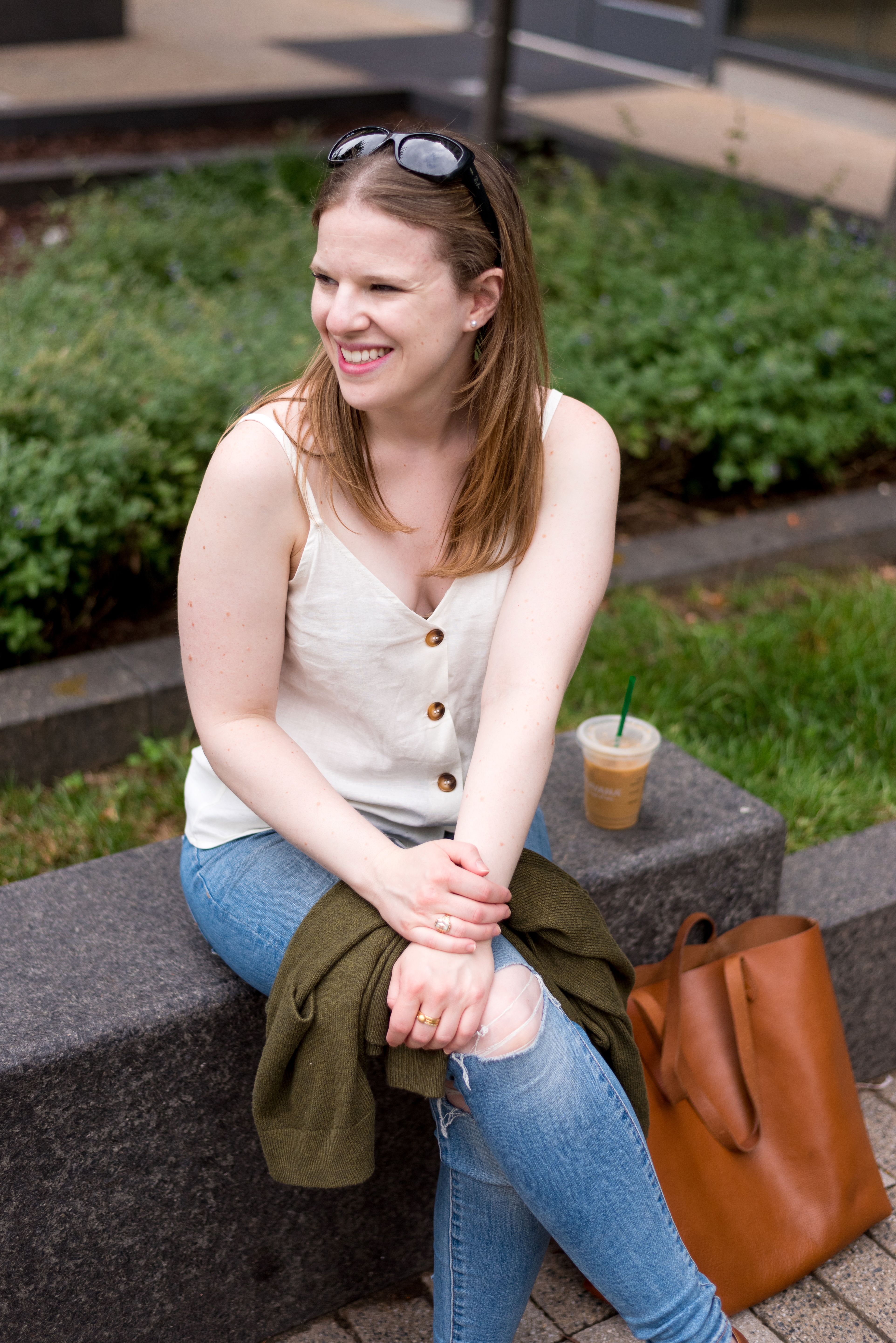 DC woman blogger wearing Topshop Button through camisole top