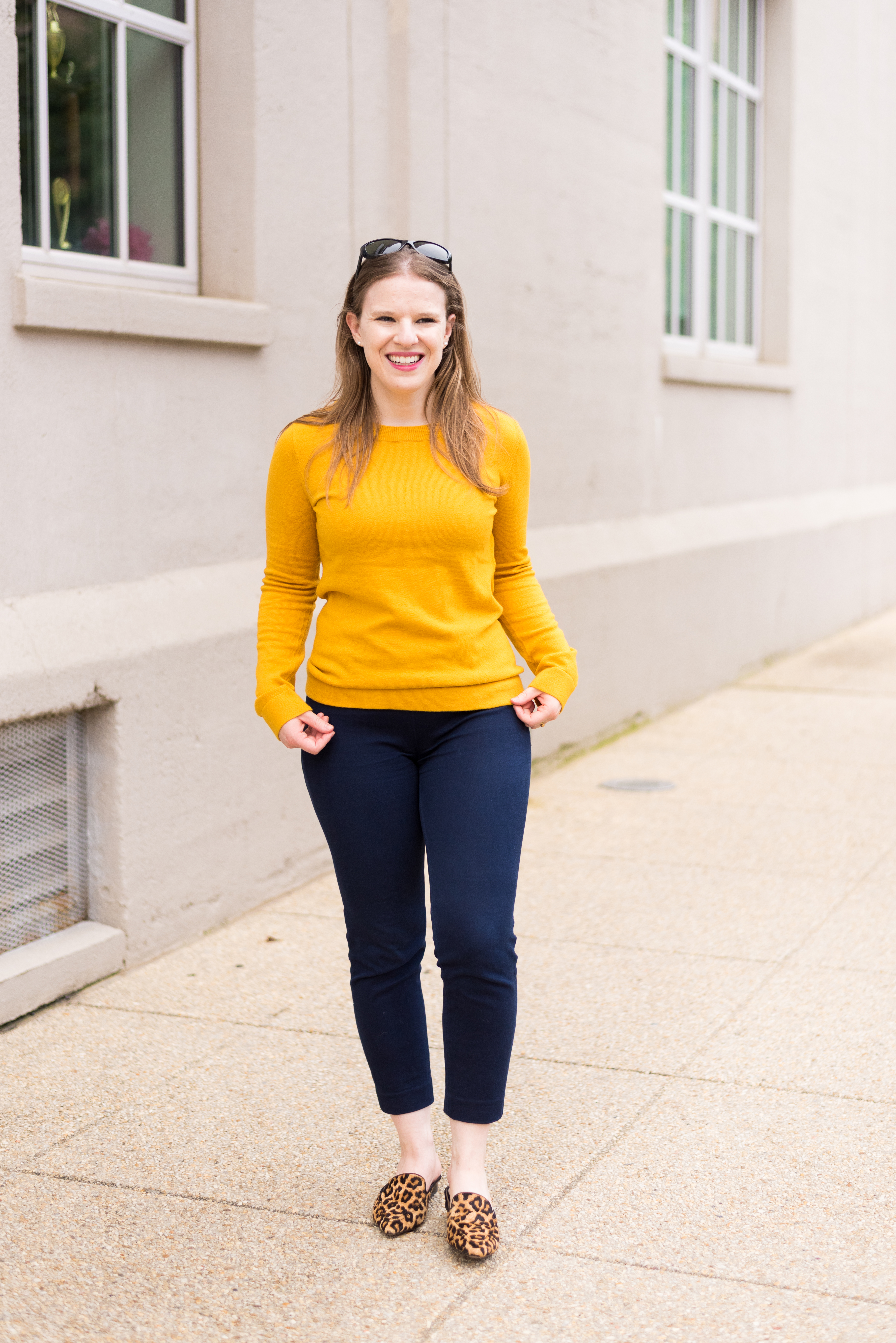 dc woman blogger in golden crew neck j.crew sweater, Fall Business Casual Outfits | Something Good | A DC Style and Lifestyle Blog on a Budget
