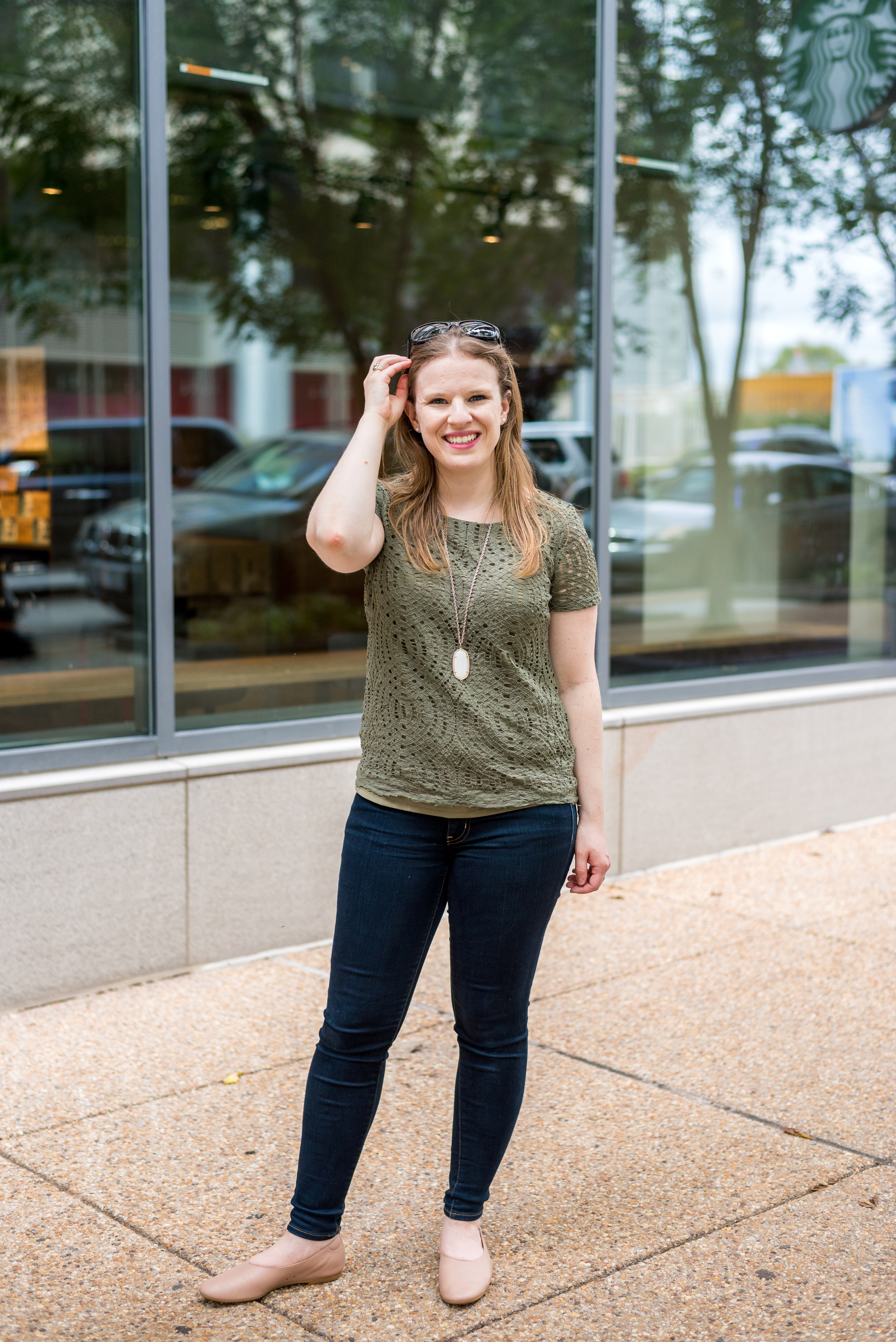 DC woman blogger wearing J.Crew Factory lace t-shirt