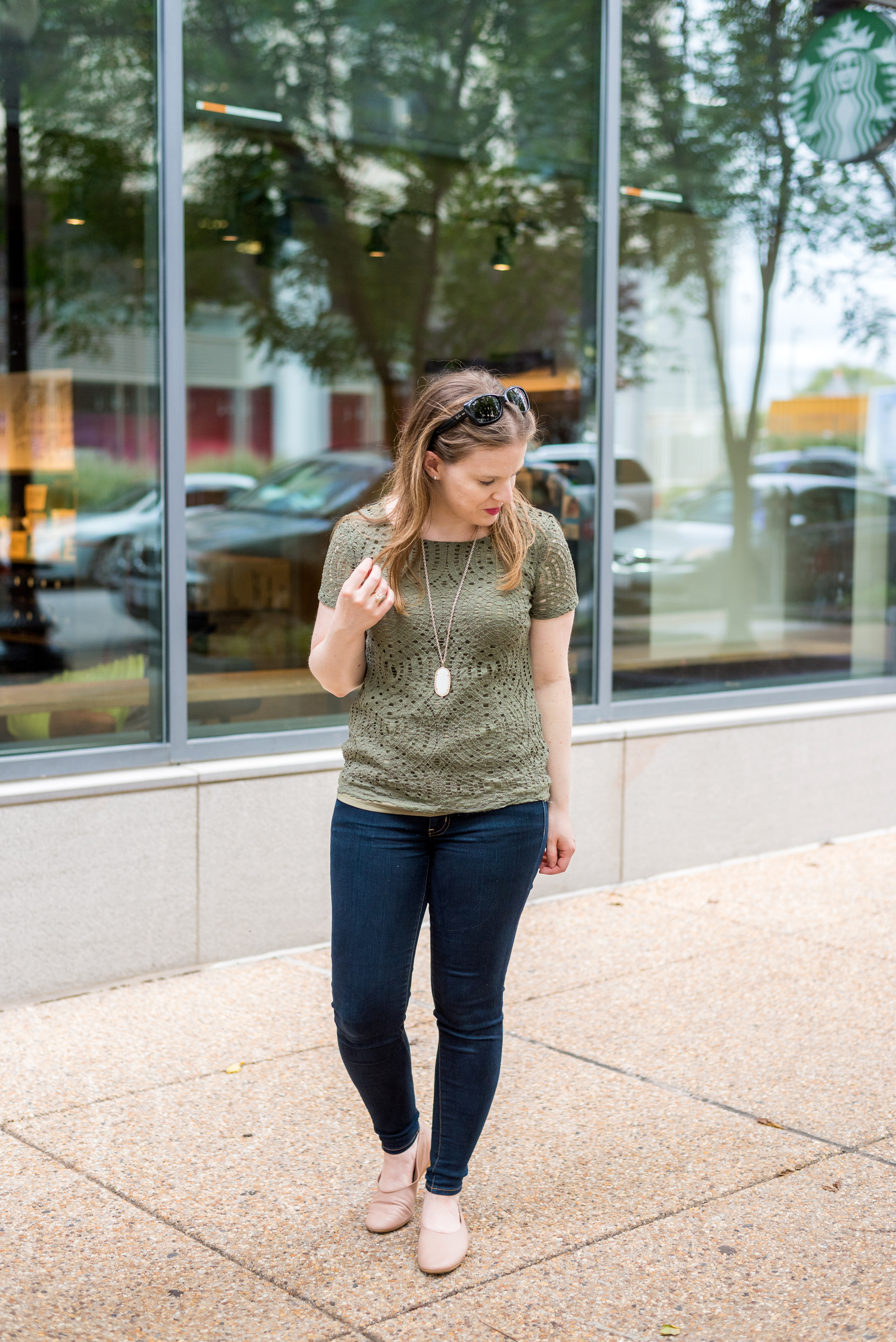 DC woman blogger wearing J.Crew Factory lace t-shirt