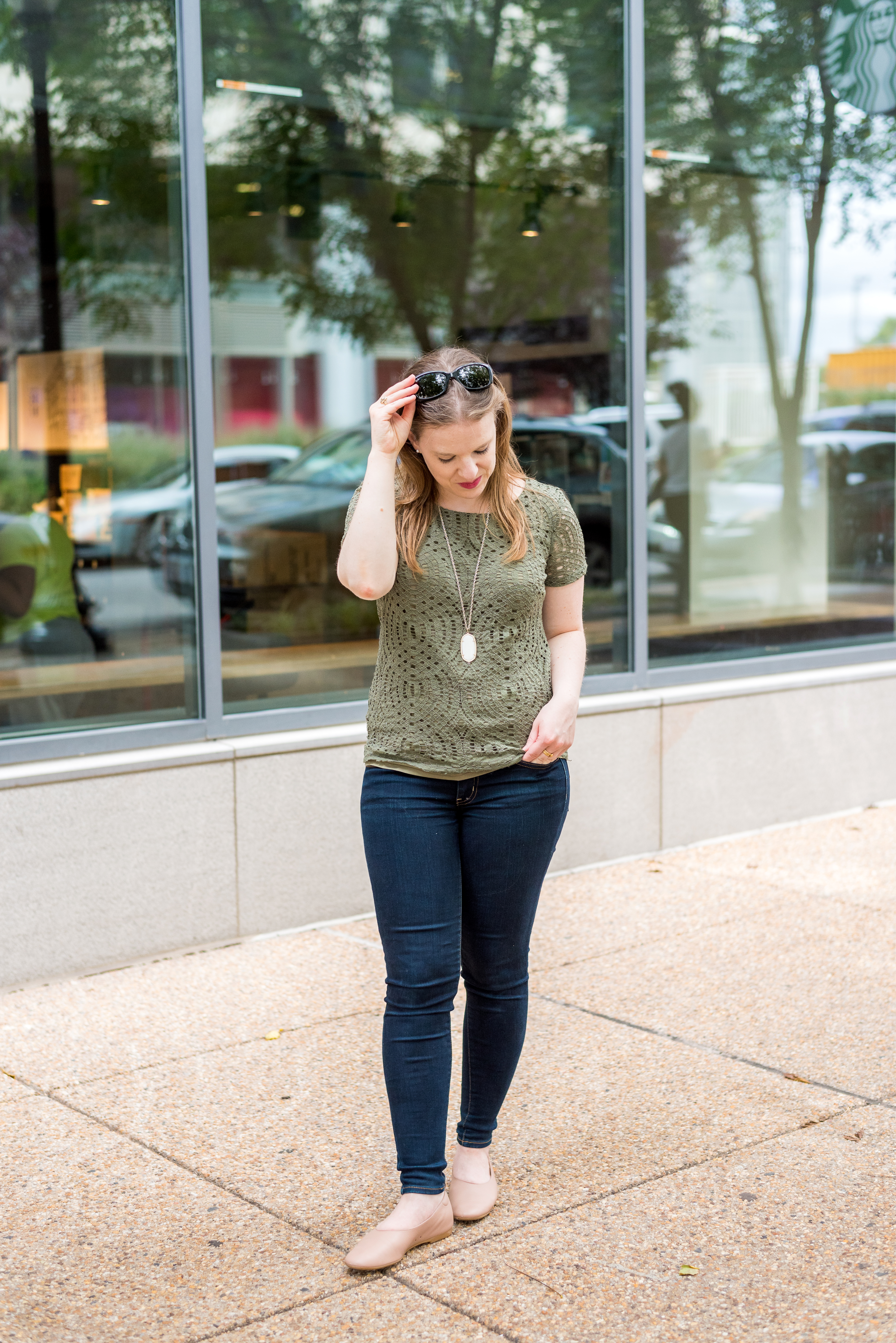 DC woman blogger wearing J.Crew Factory lace t-shirt