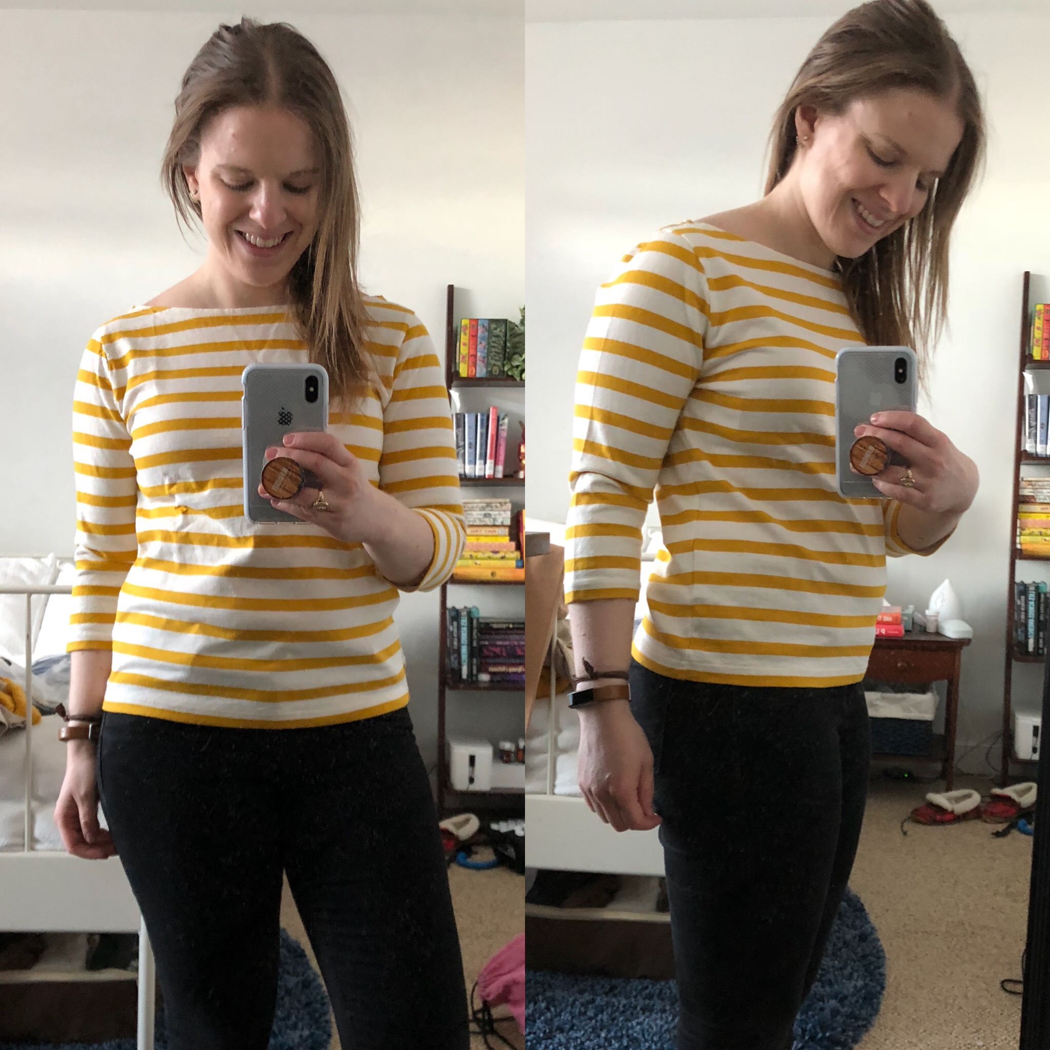 DC woman blogger wearing J.Crew Classic Striped T-Shirt, Rich Gold Ivory