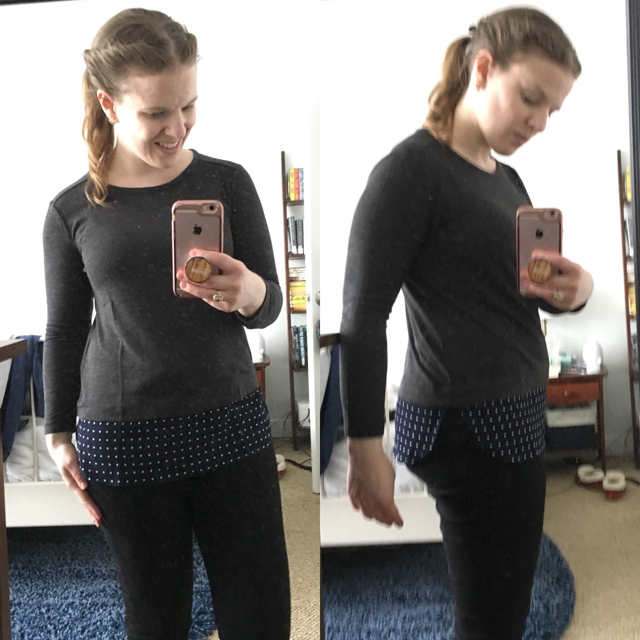 DC woman blogger wearing J.Crew Factory long-sleeve top with silky hem