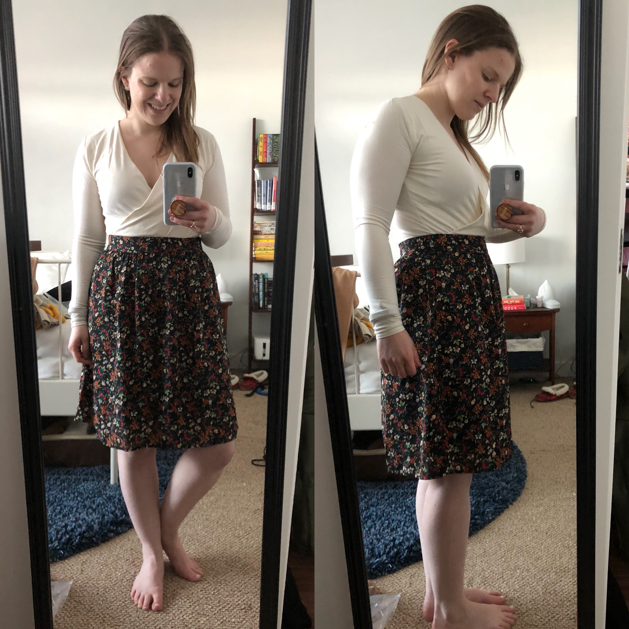 DC woman blogger wearing J.Crew Factory Printed midi skirt, Versailles Floral Black