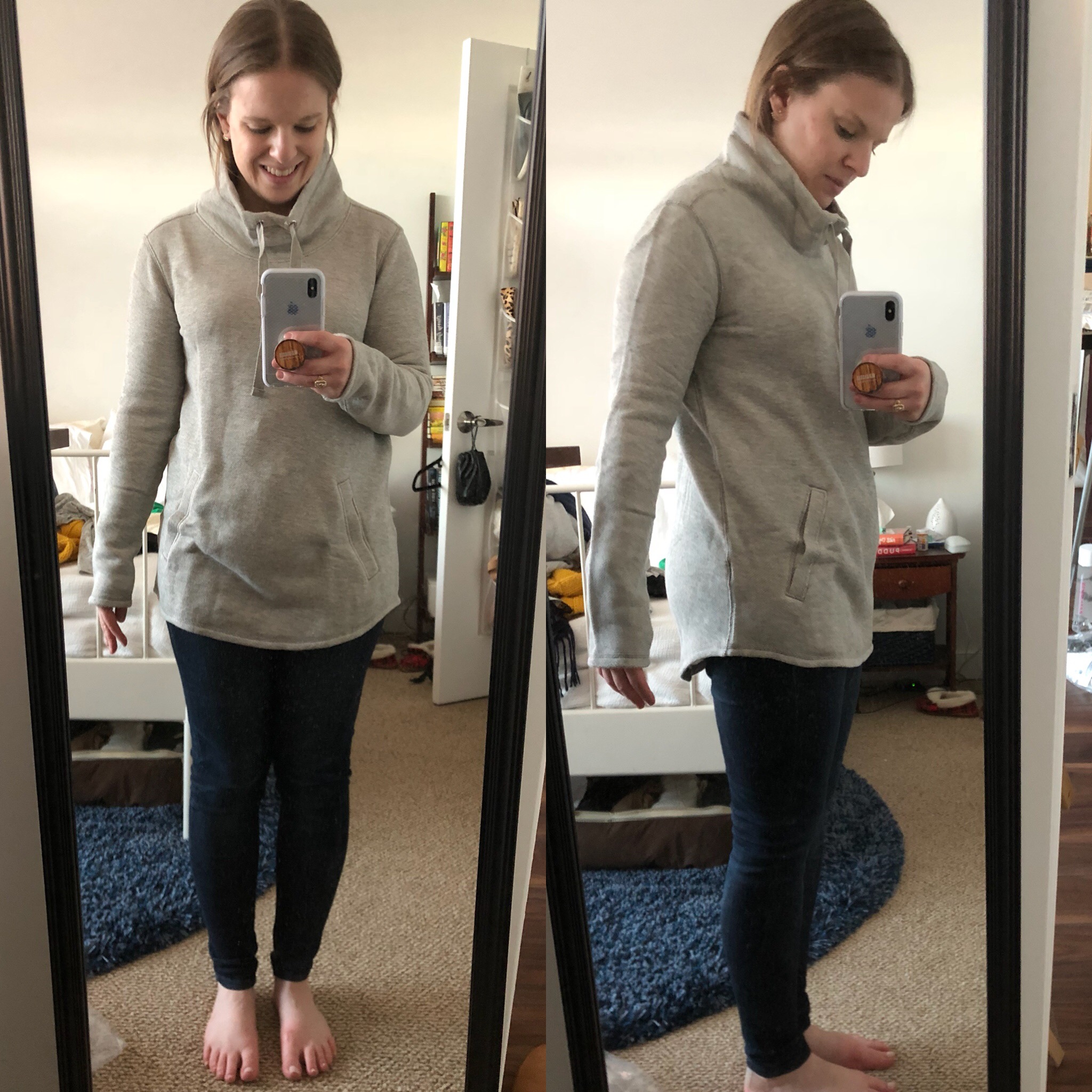 DC woman blogger wearing J.Crew Factory Waffle funnelneck sweatshirt, HTHR Oatmeal