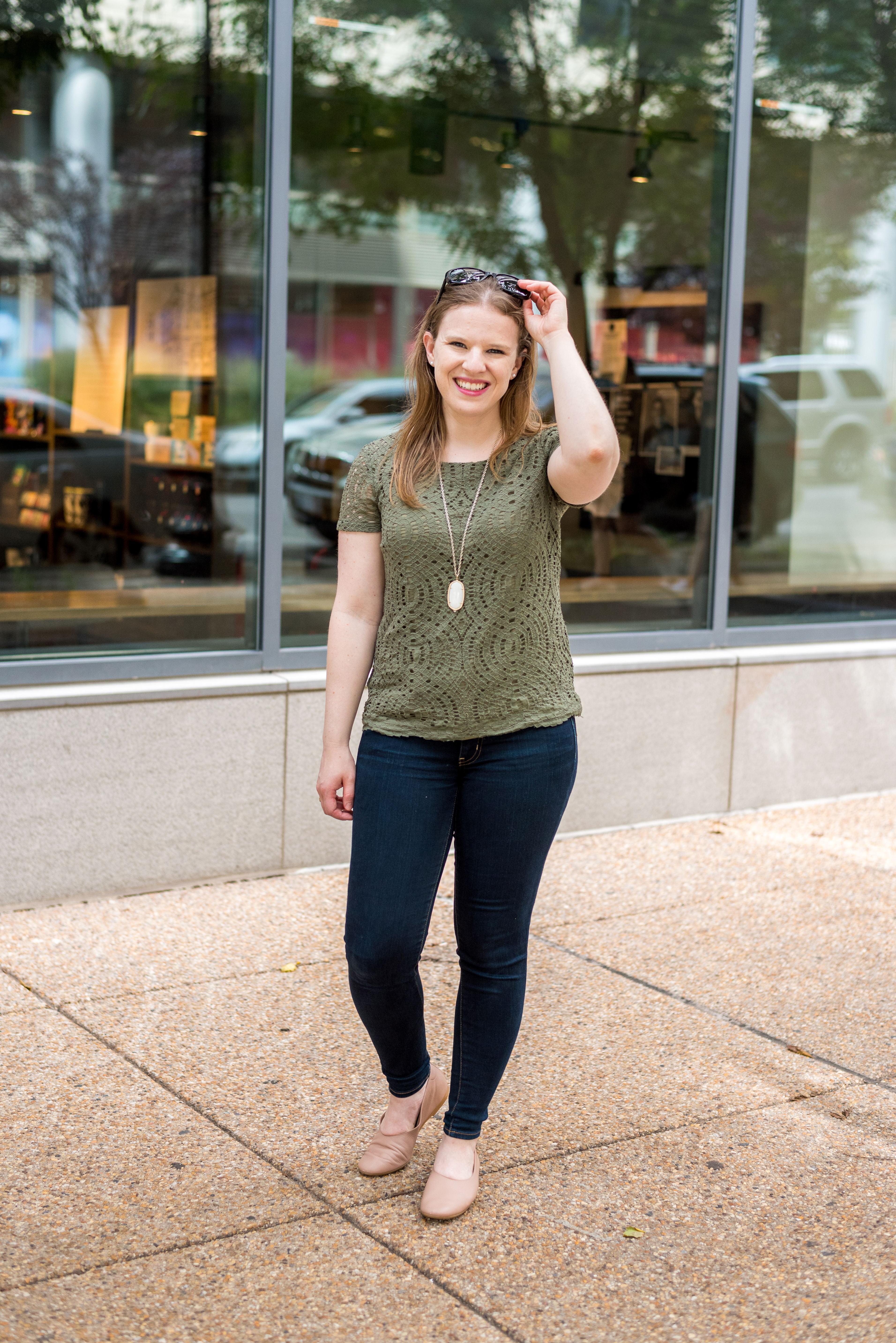 DC woman blogger wearing J.Crew Factory lace t-shirt