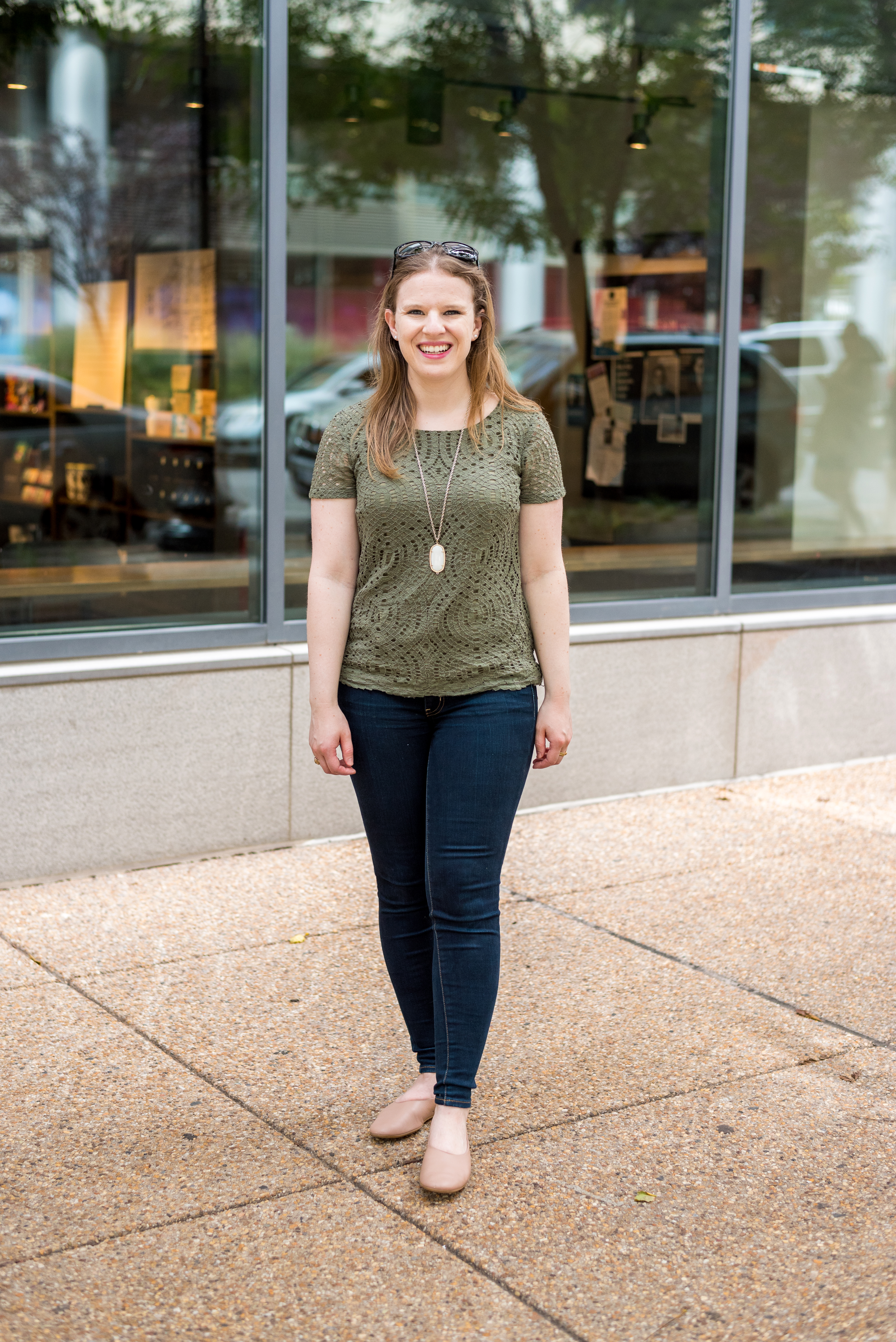 DC woman blogger wearing J.Crew Factory lace t-shirt