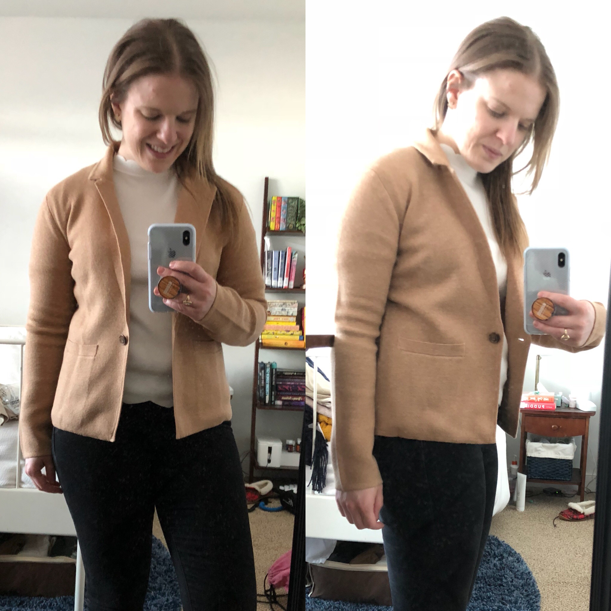 DC woman blogger wearing J.Crew Margot Cropped Sweater Blazer, HTHR Khaki