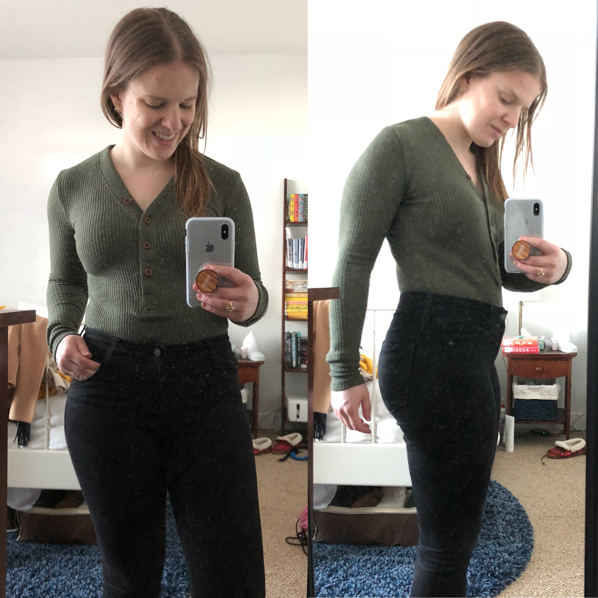 DC woman blogger wearing J.Crew Point Sur Ribbed Henly Bodysuit, Loden Green