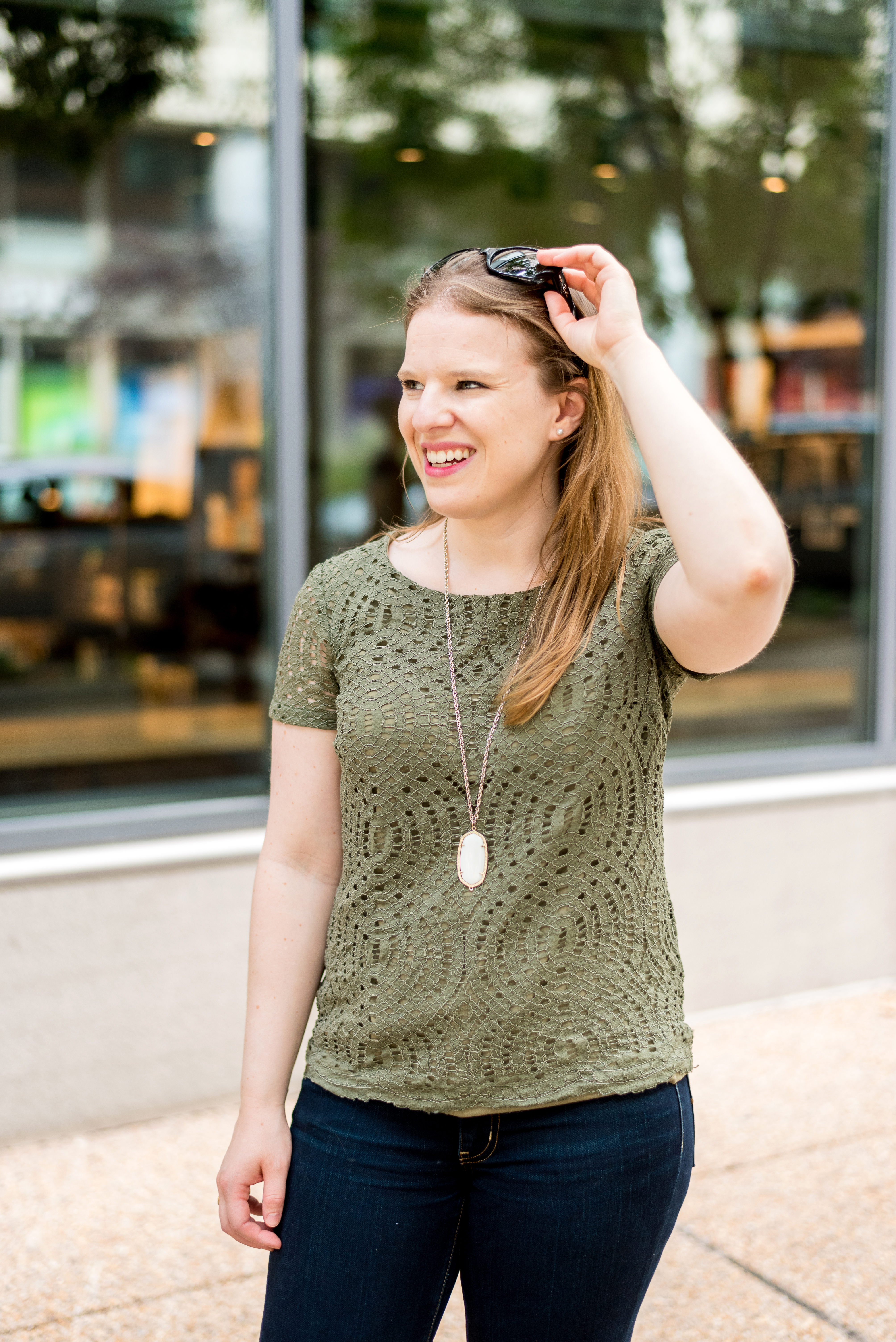 DC woman blogger wearing J.Crew Factory lace t-shirt