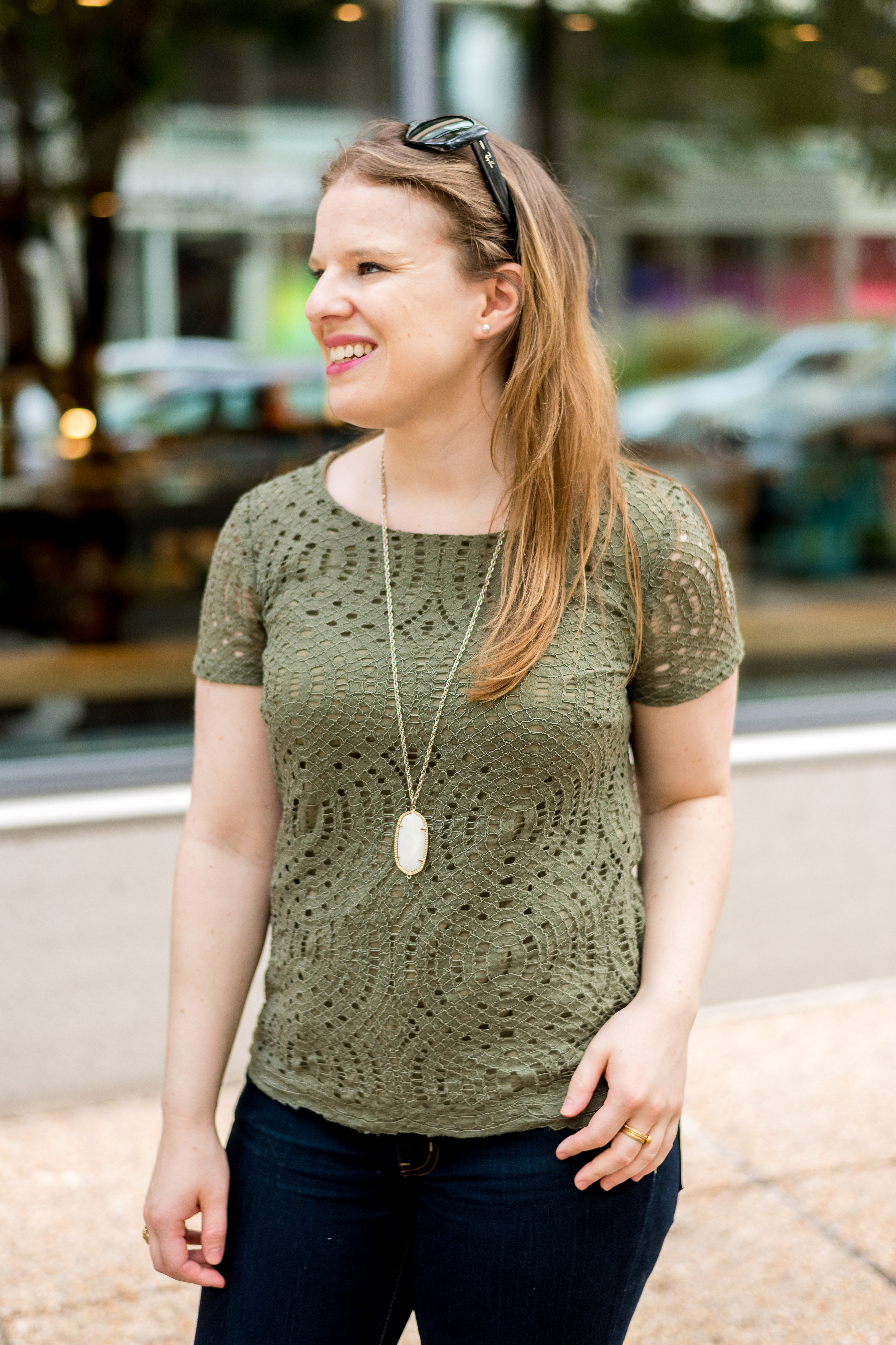 DC woman blogger wearing J.Crew Factory lace t-shirt