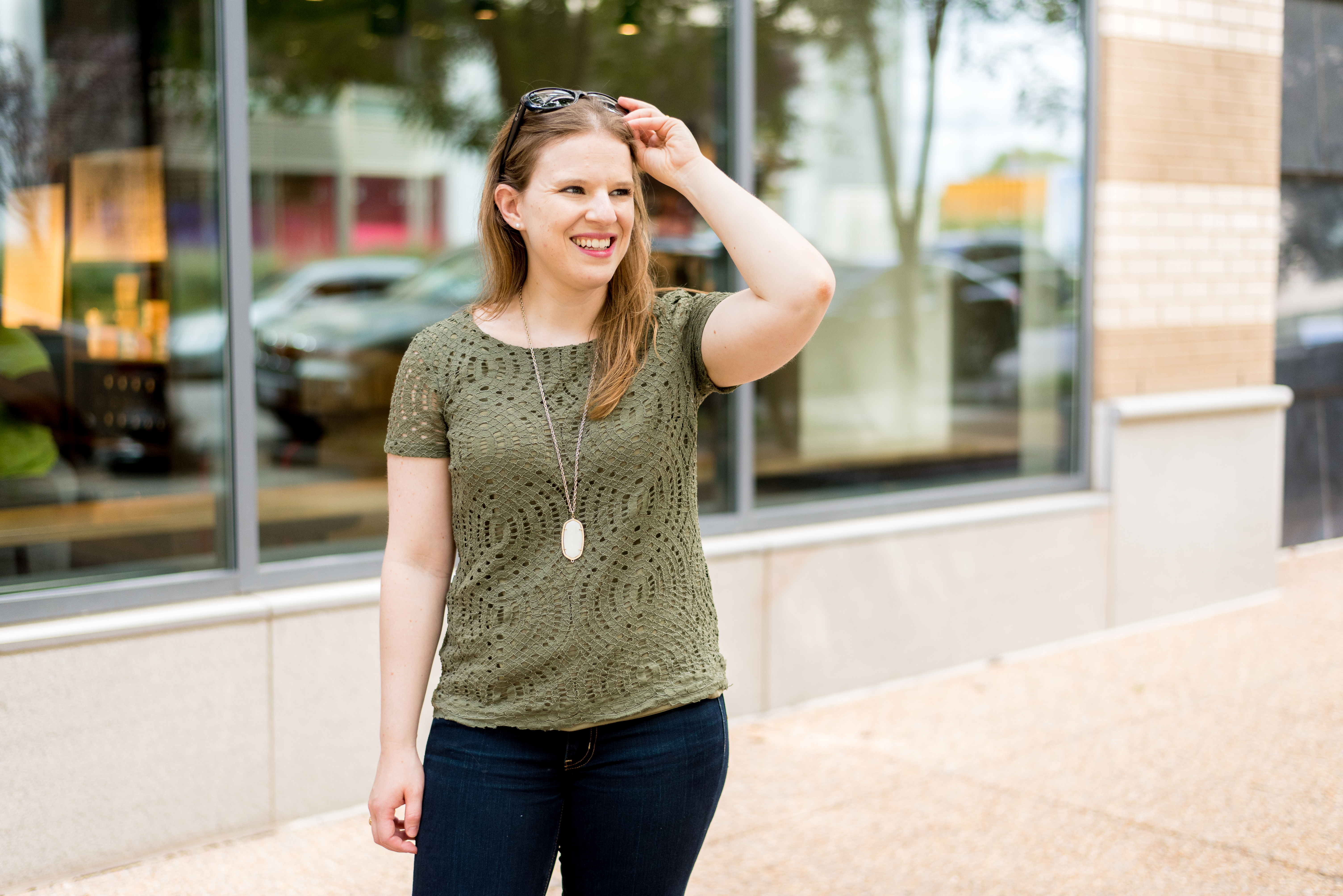 DC woman blogger wearing J.Crew Factory lace t-shirt