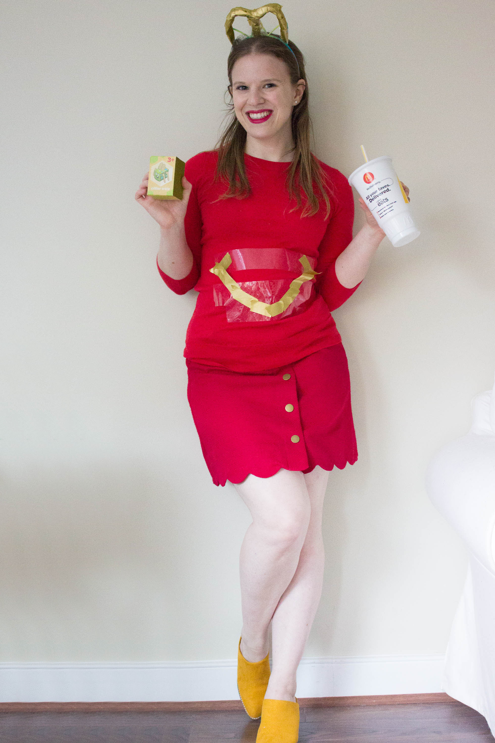 dc blogger wearing mcdonalds happy meal costume