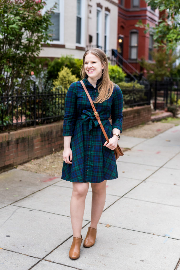 DC woman blogger wearing KJP Cozy Cabin Dress