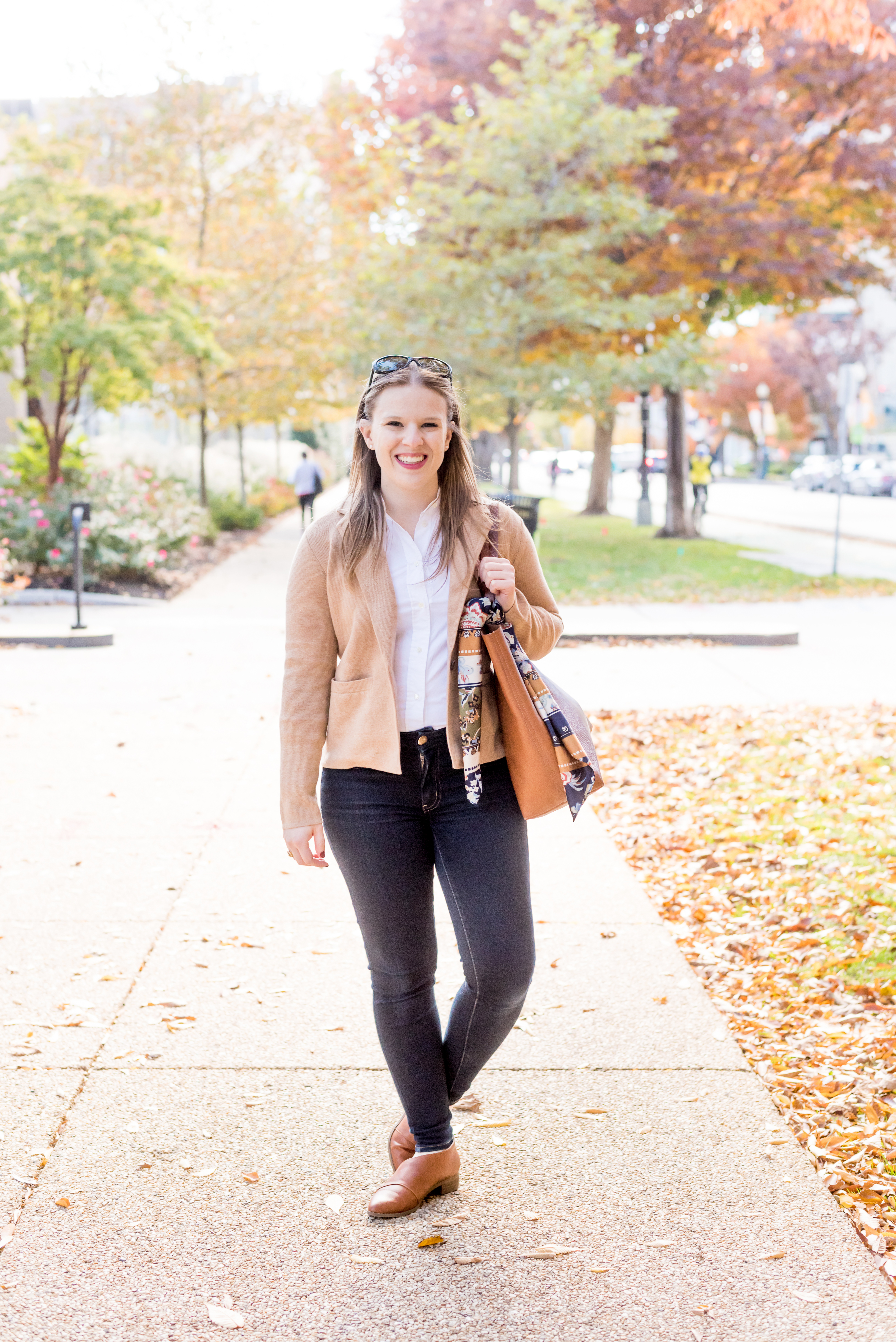 DC woman blogger wearing J.Crew Margot cropped sweater-blazer