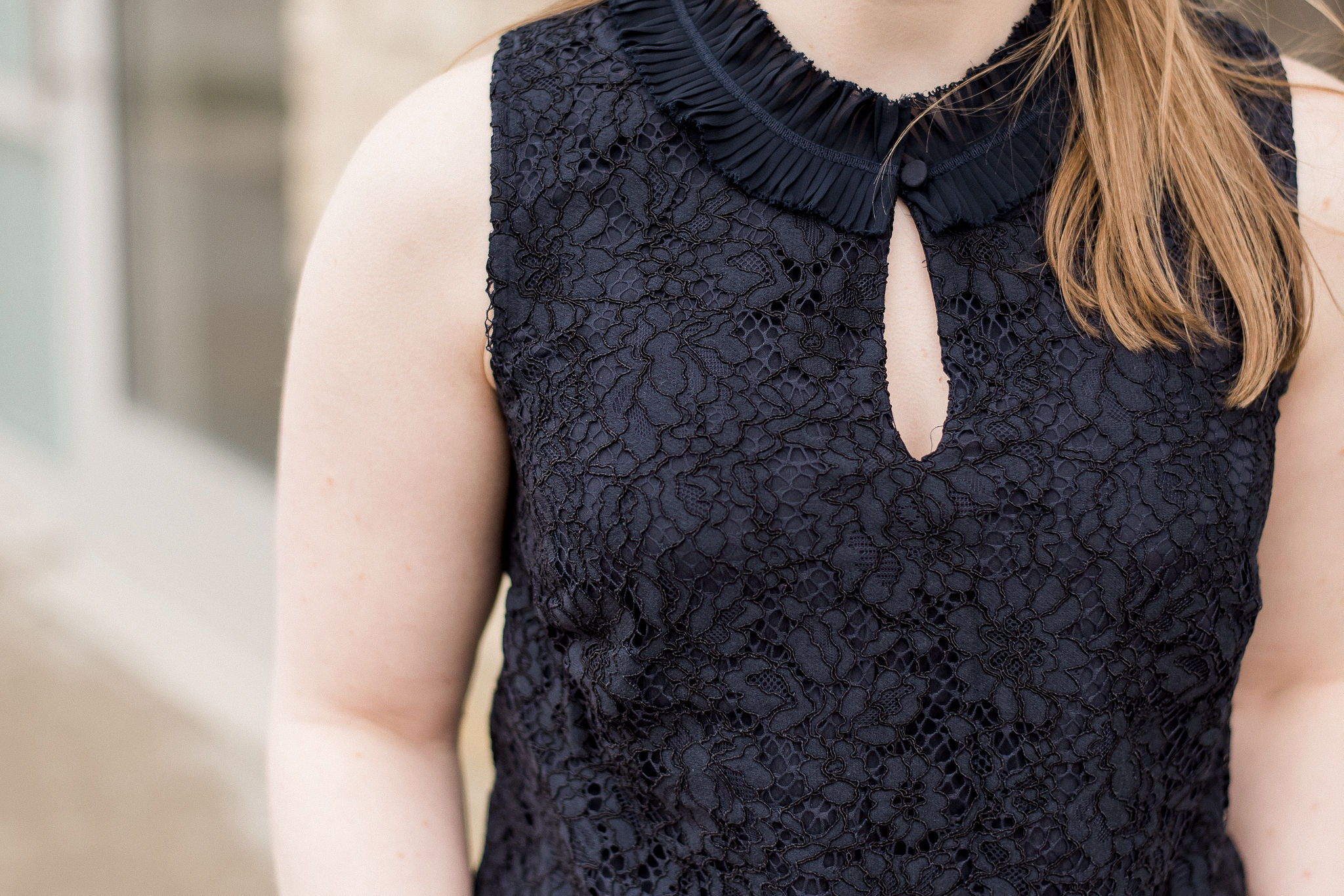 DC woman blogger wearing J.Crew Lace Ruffle-Neck top