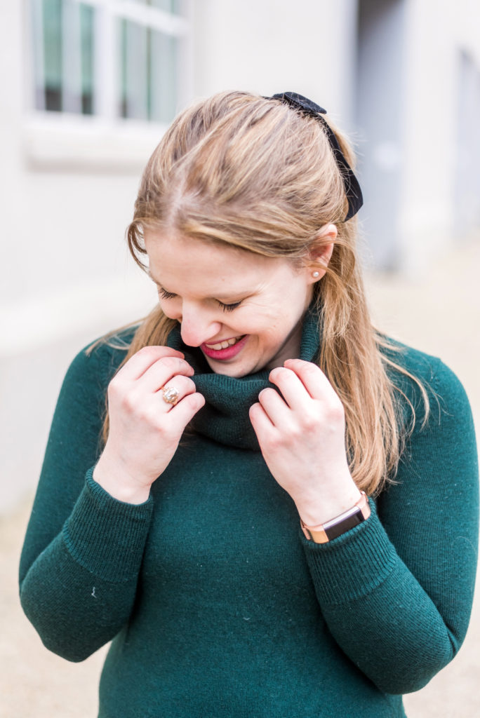 DC woman blogger wearing Talbots cowl neck sweater