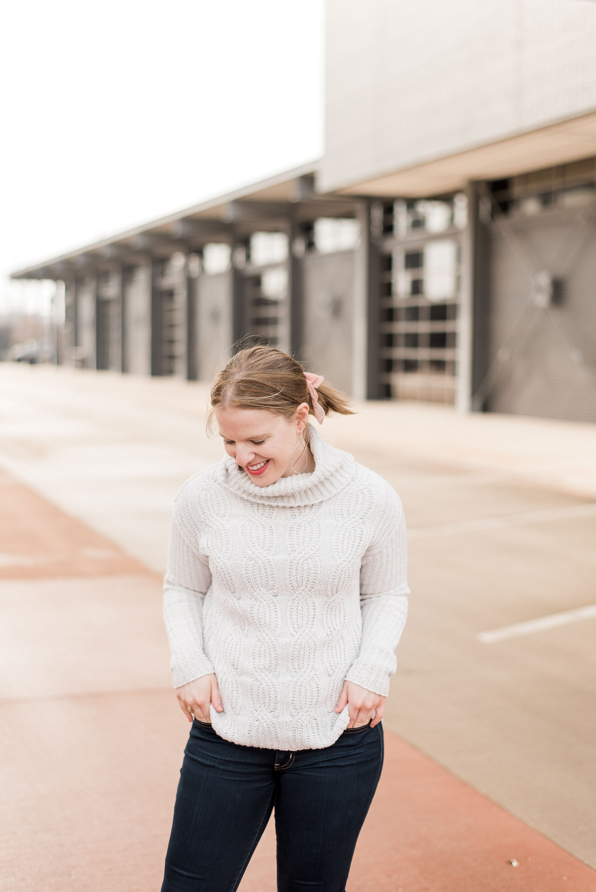 DC woman blogger wearing Old Navy cowl neck sweater