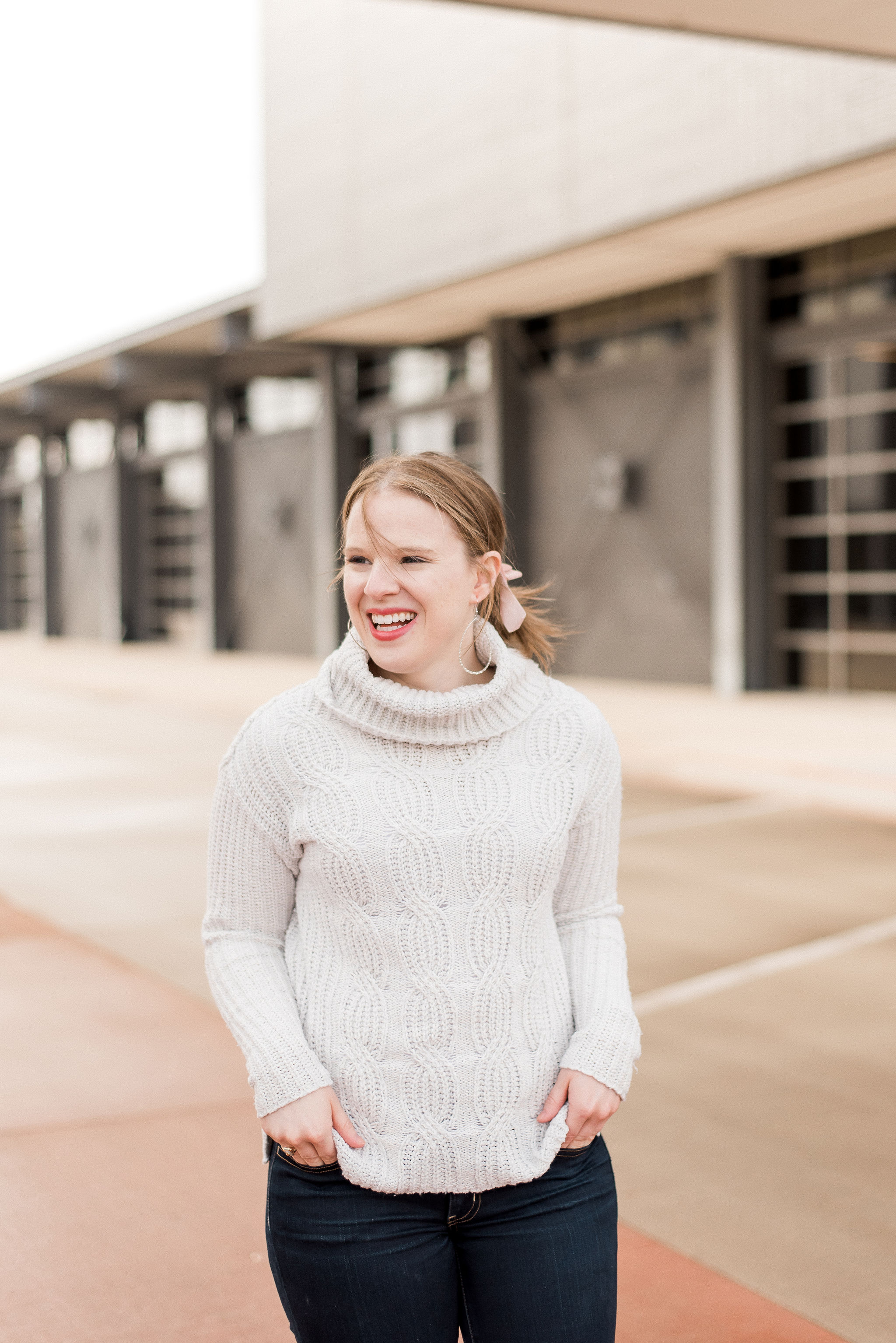 DC woman blogger wearing Old Navy cowl neck sweater