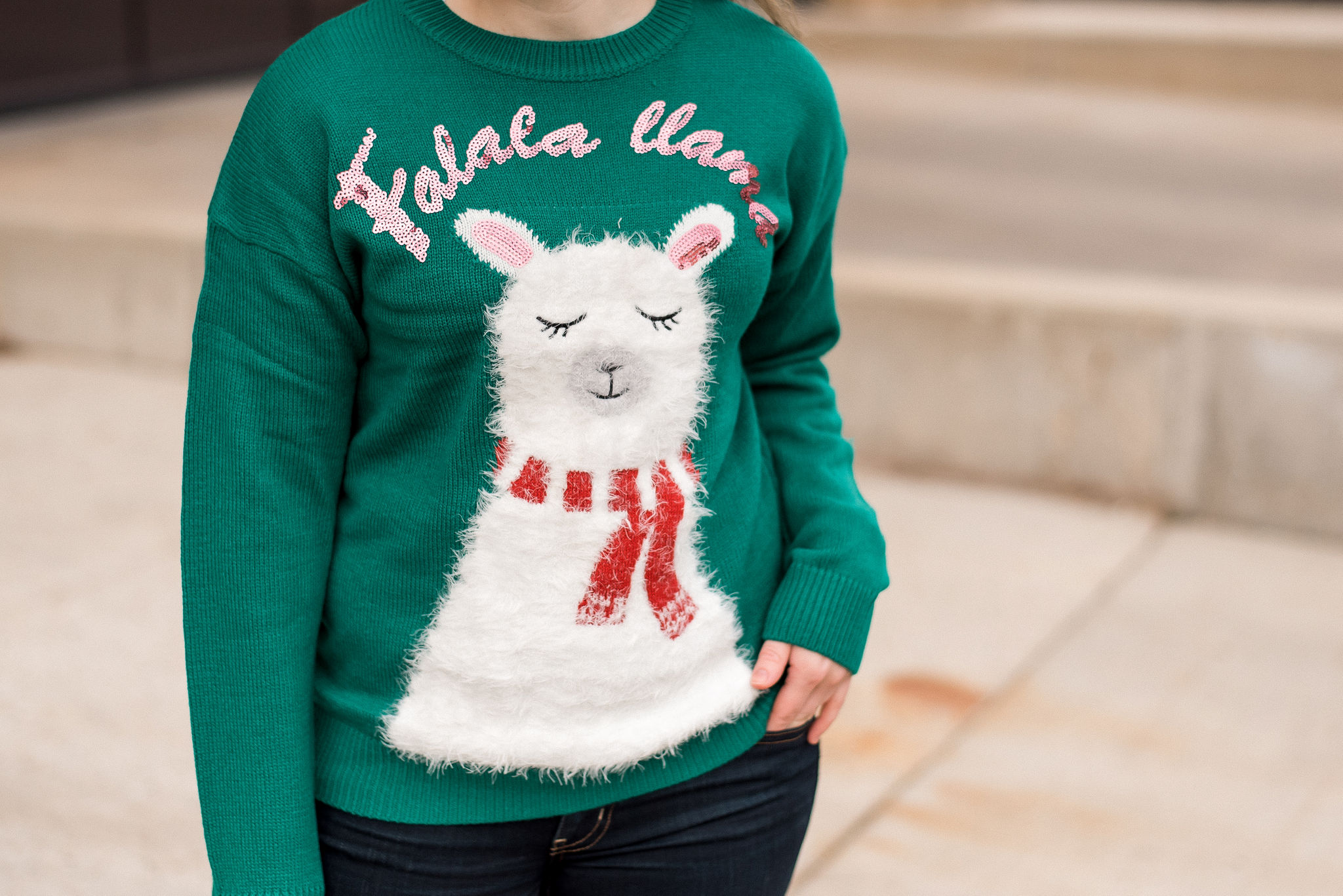 New Look christmas sweater with llama print in green