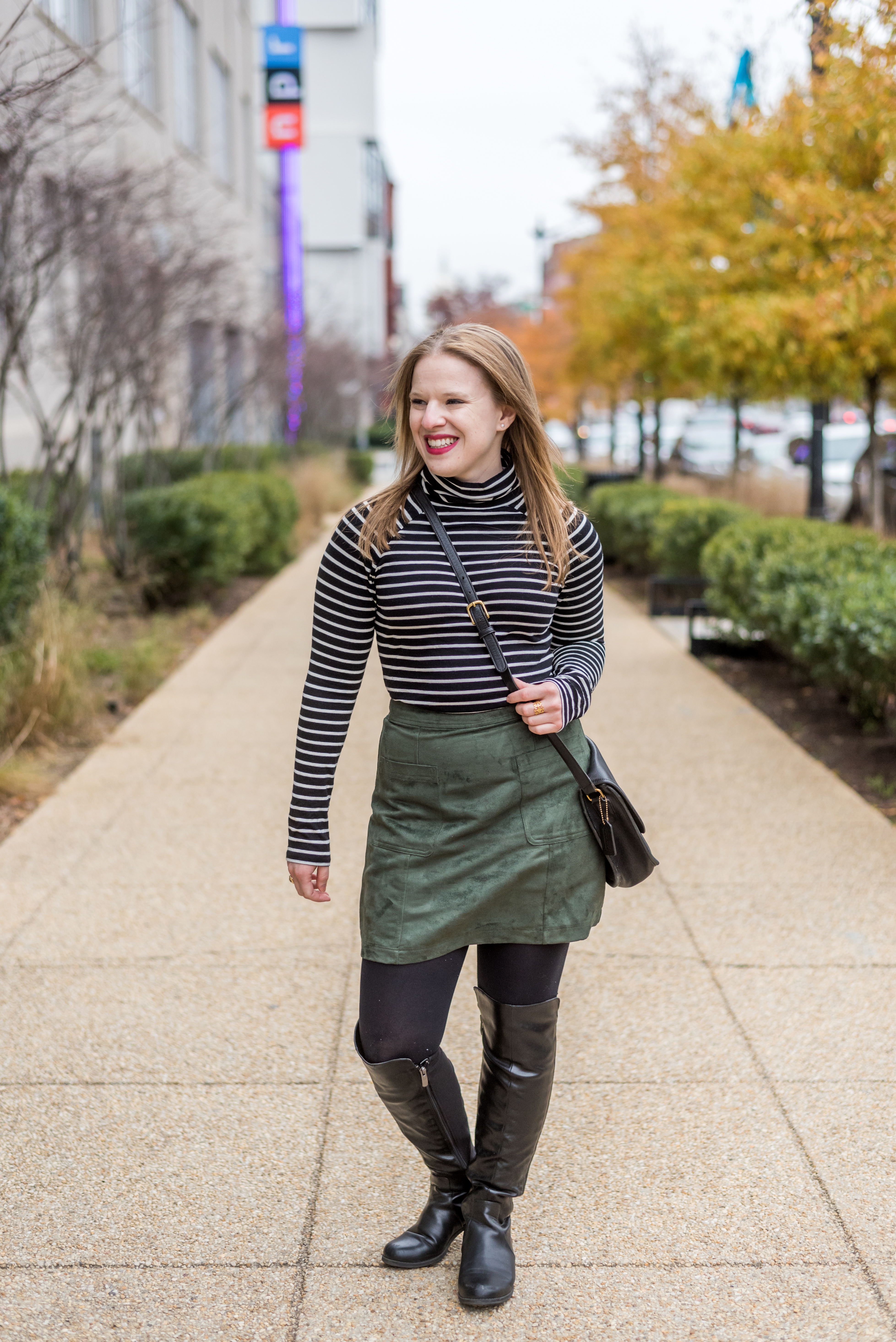 DC woman blogger wearing J.Crew striped tissue turtleneck