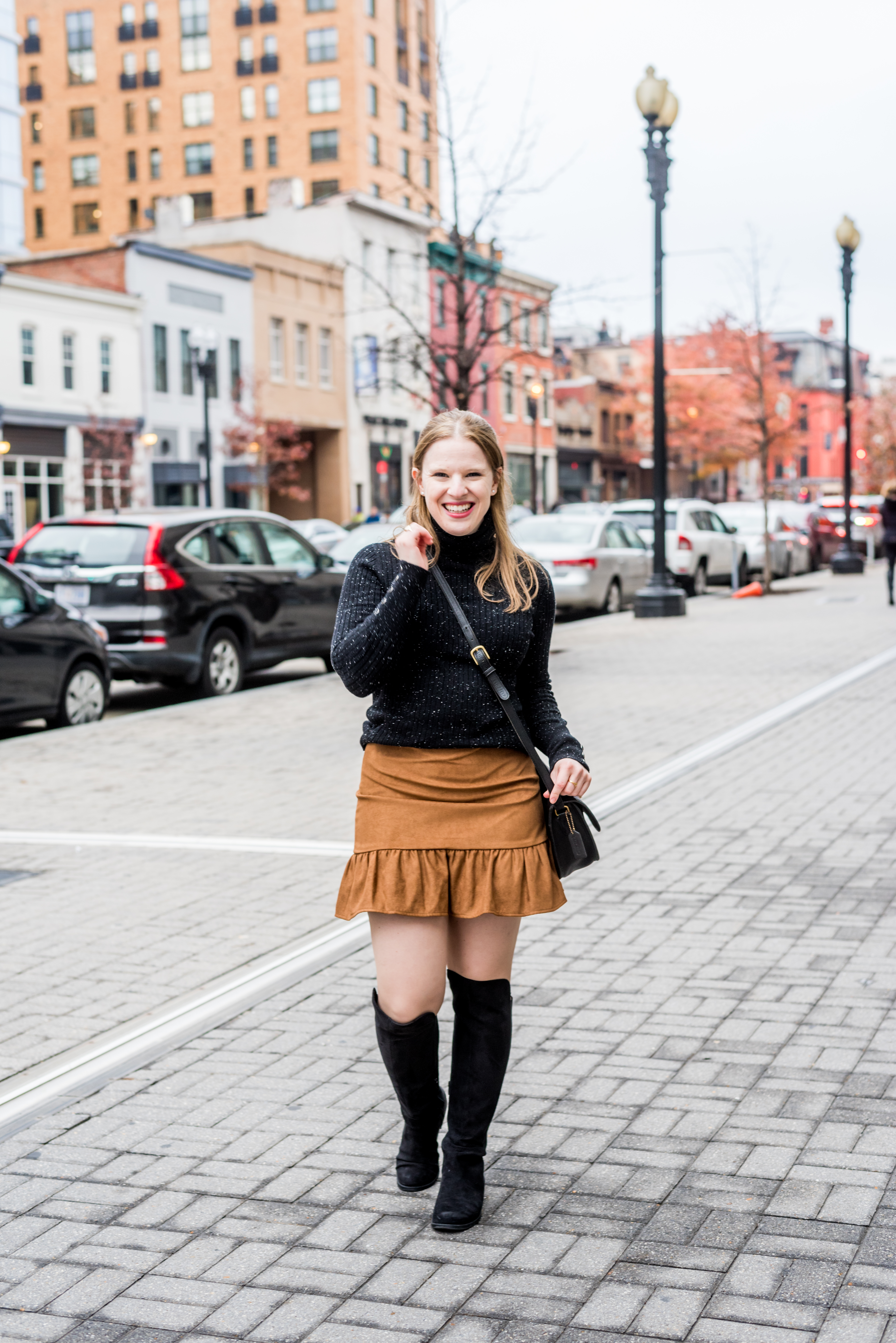 DC woman blogger wearing Talbots Button-Cuff Ribbed Turtleneck Sweater