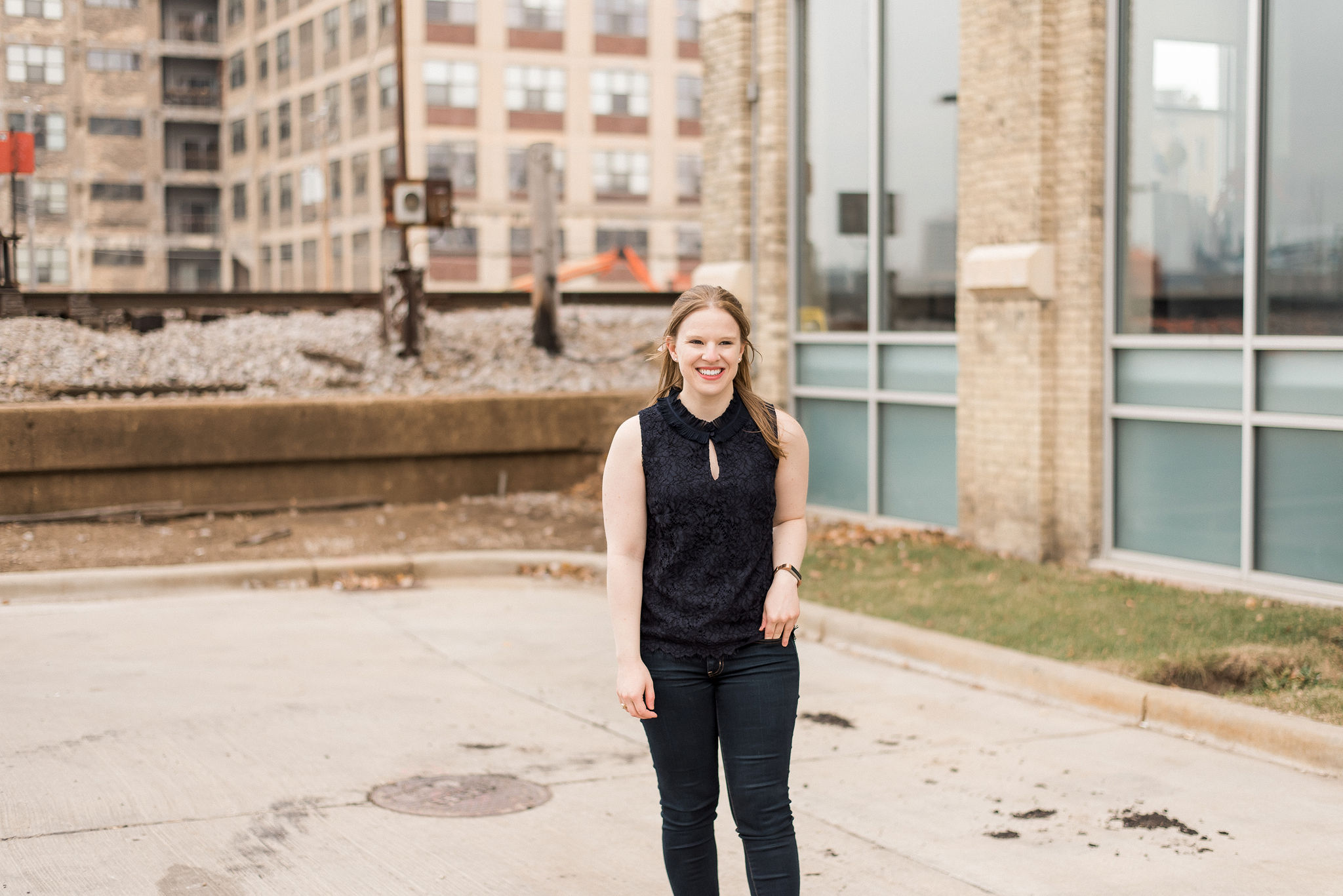 DC woman blogger wearing J.Crew lace ruffle-neck top