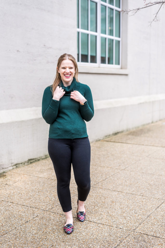 DC woman blogger wearing Talbots cowl neck sweater
