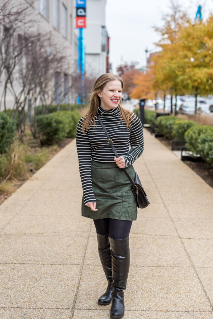 DC woman blogger wearing J.Crew striped tissue turtleneck